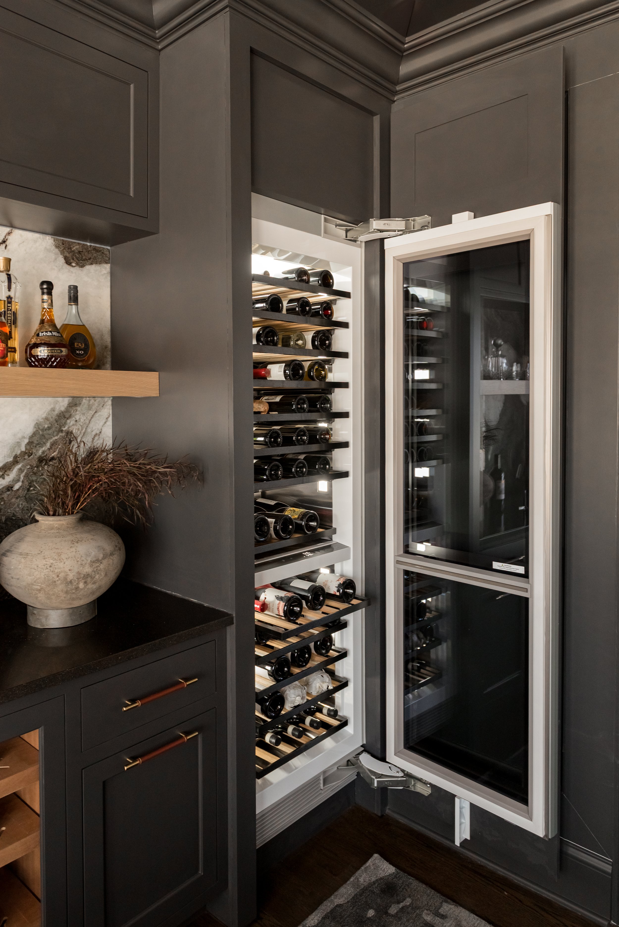 Moody Home Bar with Marble Backsplash & Humidor — Sarah Coe Design ...