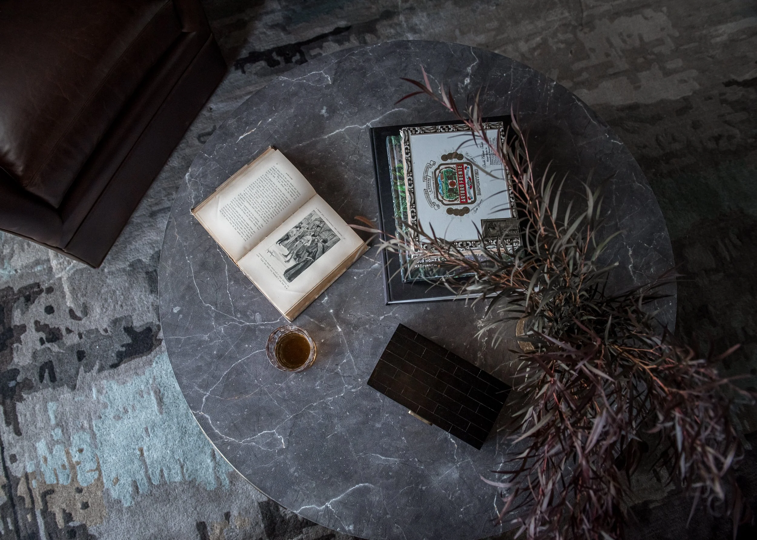 Moody Home Bar with Marble Backsplash & Humidor — Sarah Coe Design ...