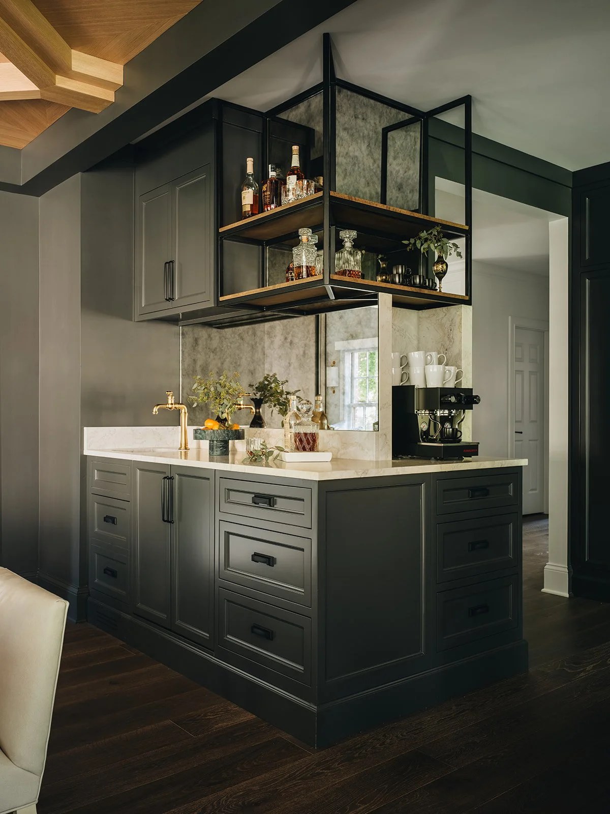 Elegant Dining Room with Octagonal Ceiling & Wet Bar — Sarah Coe Design ...