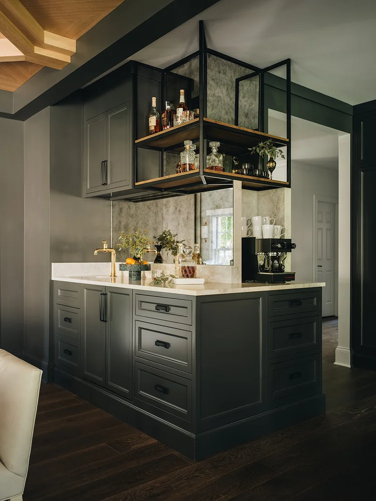 Elegant Dining Room with Octagonal Ceiling & Wet Bar — Sarah Coe Design ...