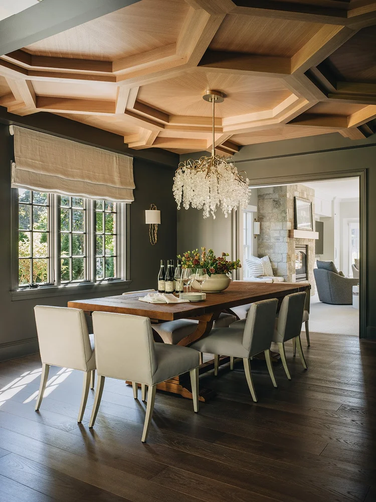 Elegant Dining Room with Octagonal Ceiling & Wet Bar — Sarah Coe Design ...