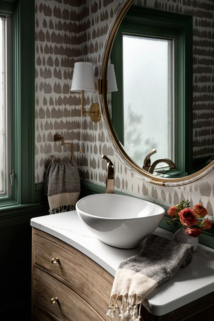 Moody Green Powder Bath Renovation, Glen Ellyn, IL — Sarah Coe Design ...