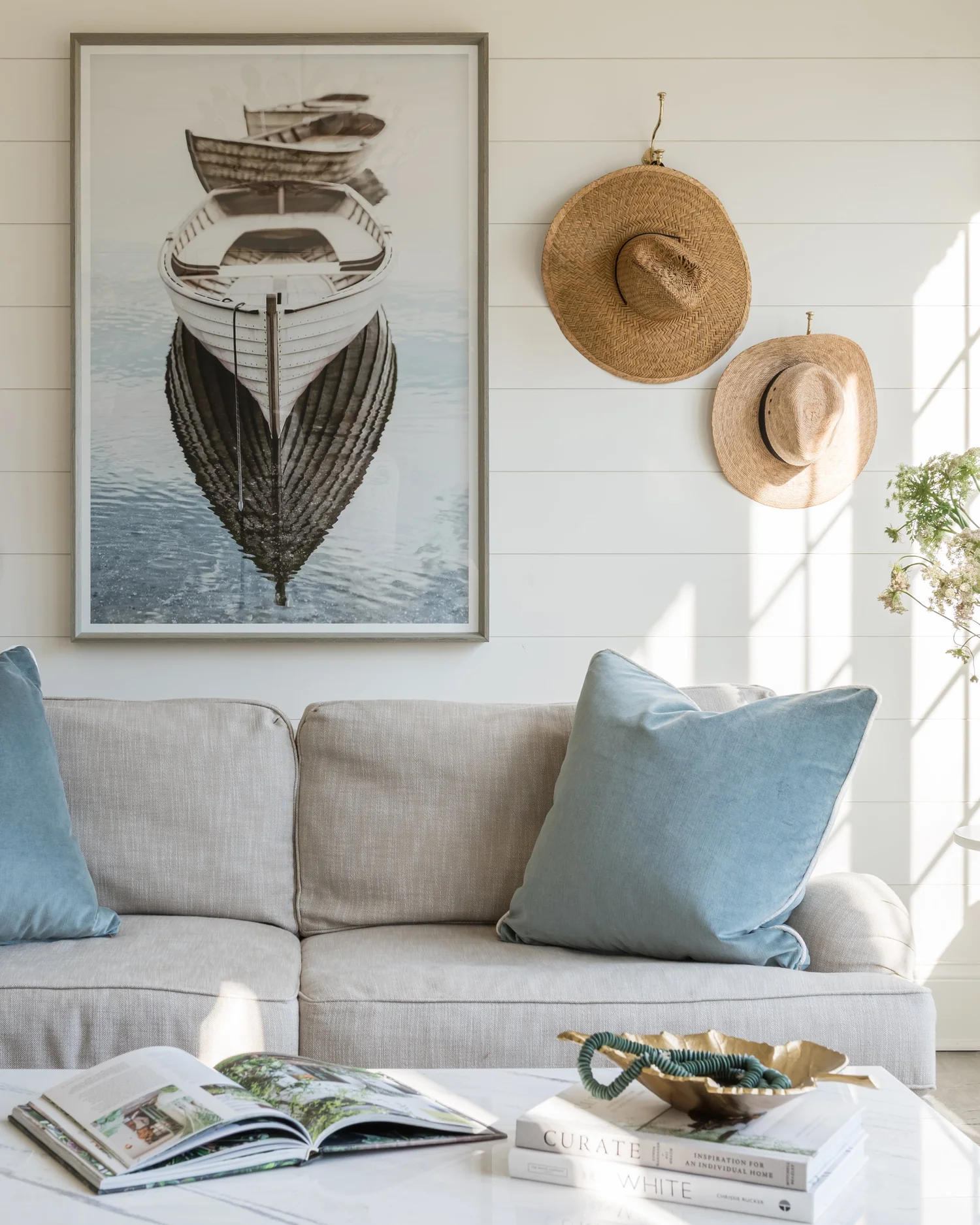 Tranquil Blue Sunroom with Woven Textures & Natural Light — Sarah Coe ...