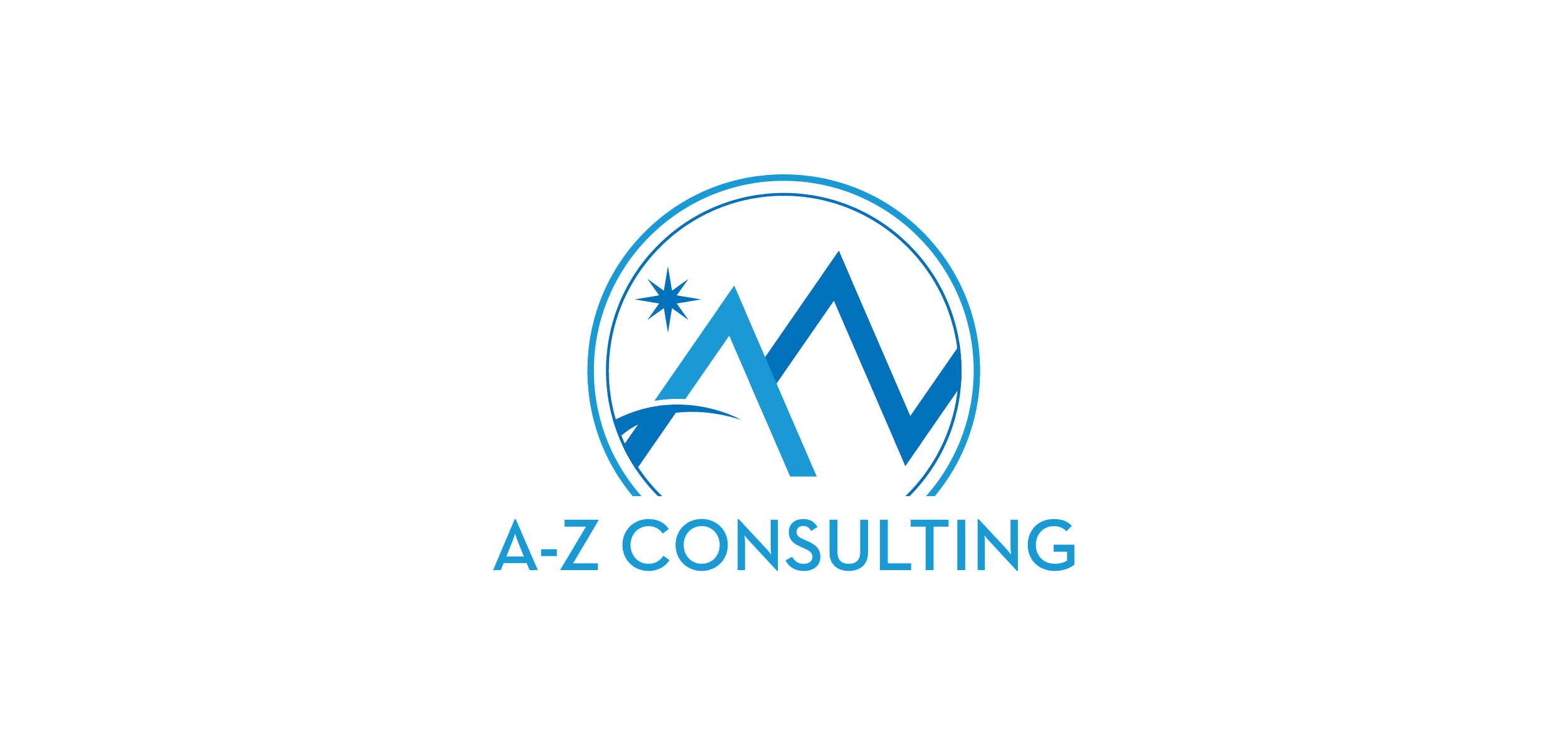 Logo for A-Z Consulting featuring stylized mountain peaks, a star, and a shooting star, with the company name underneath.