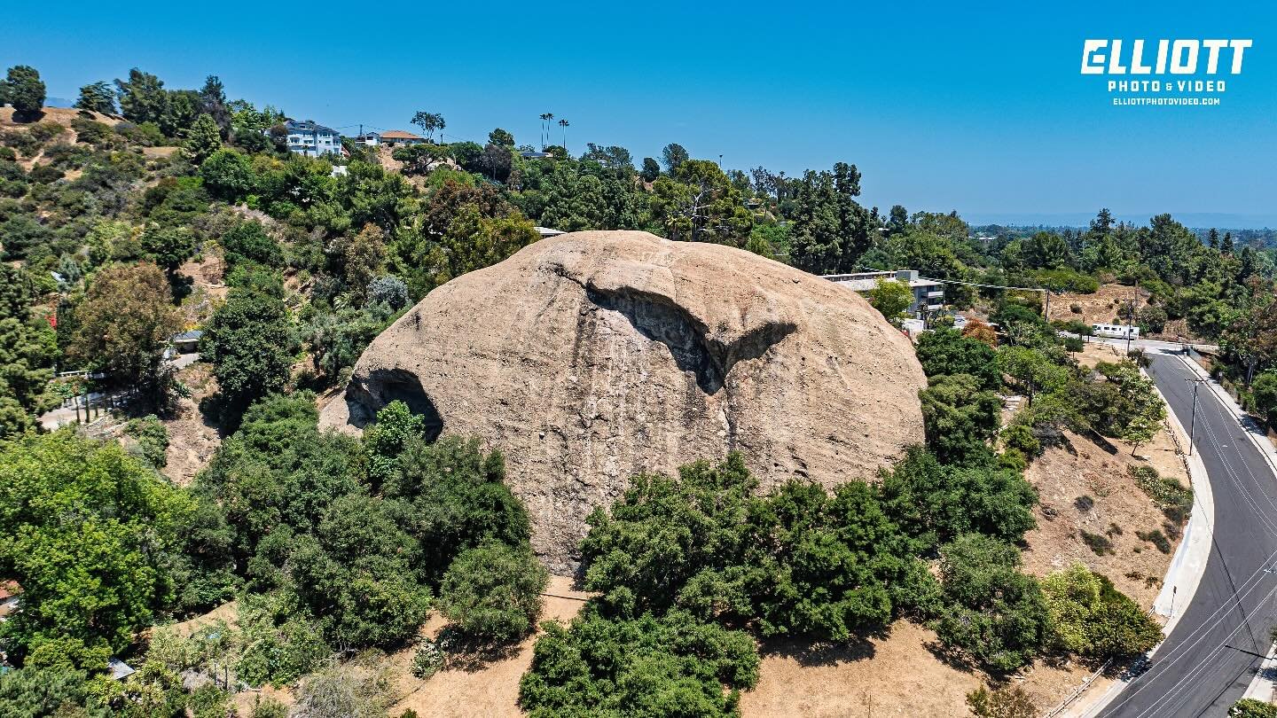 This huge rock, known as, The Eagle Rock. Located in the Los Angeles area named, Eagle Rock. It is also an LA Historic Monument #10 near the Ventura Freeway just West of the city of Pasadena, CA. Photo by: Elliott Photo &amp; Video using the DJI Mavi
