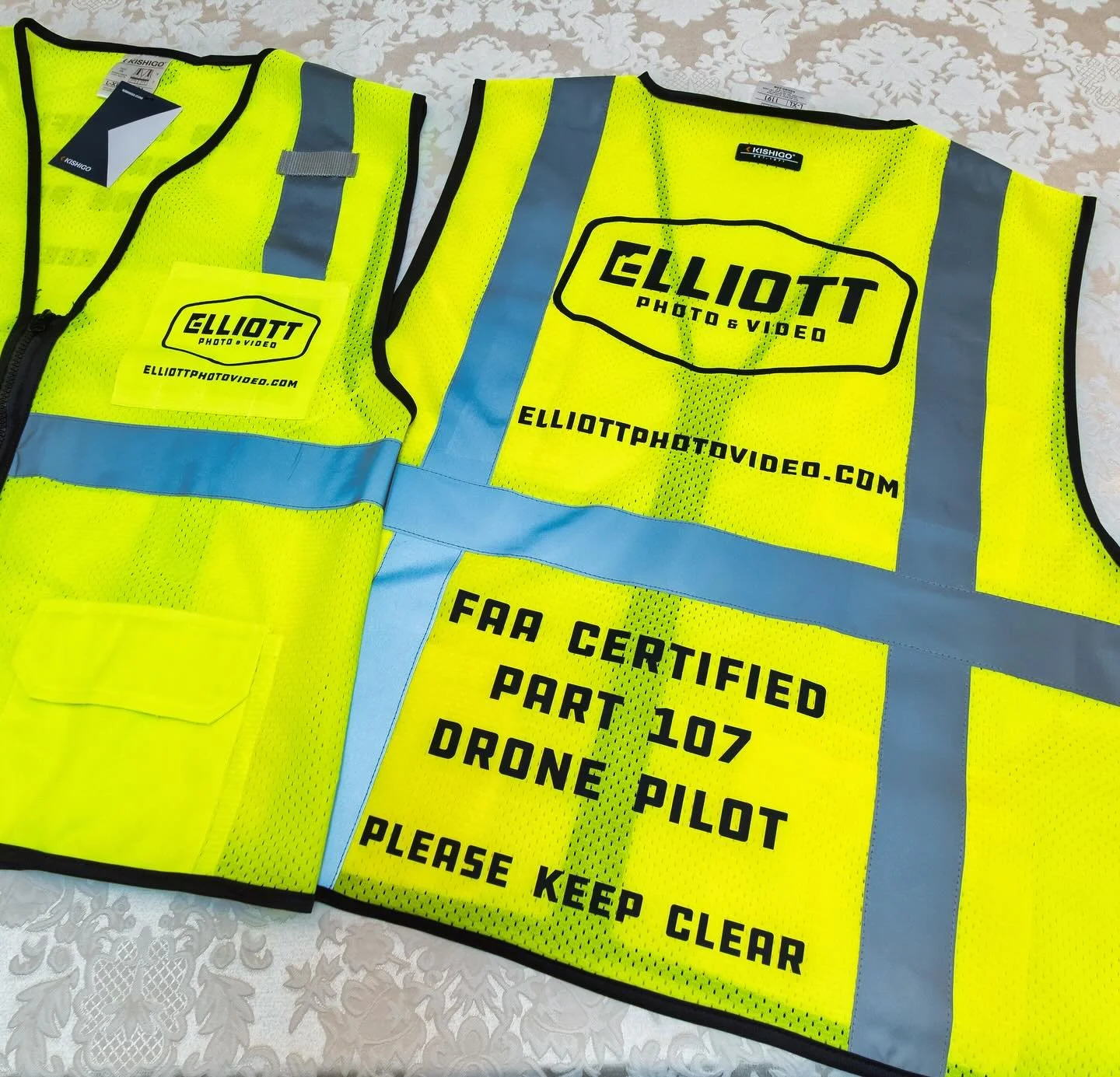 Our brand new Elliott Photo &amp; Video FAA Part 107 Commercial drone pilot Safety Vests 🚁🚁📷📷📹📹