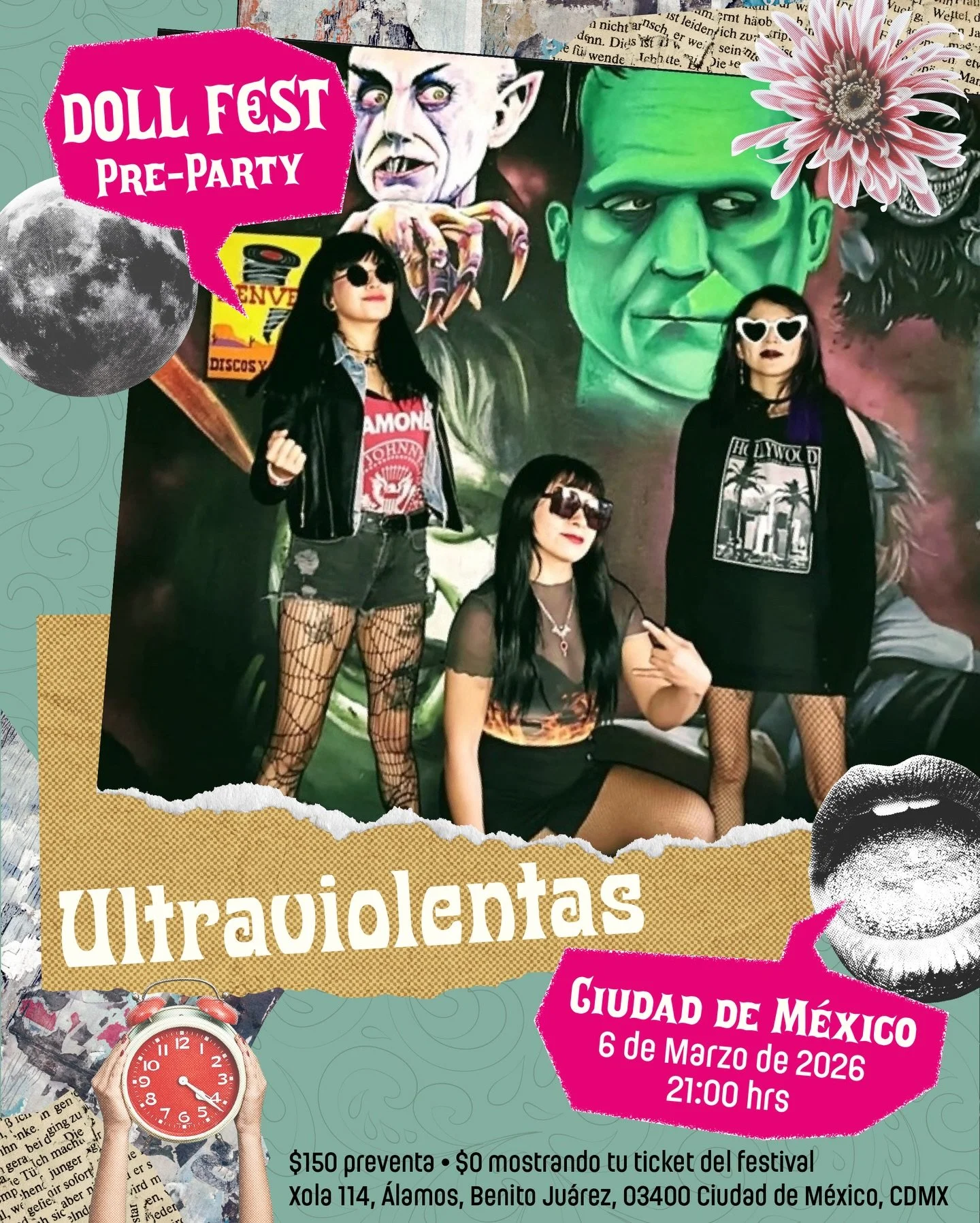 6 de Marzo 🔥🔥🔥🔥
Gato Calavera 
CDMX

18:00 HRS

Meet &amp; Greet 18:00 - 21:00

✨ Ultraviolentas 21:00
✨ Trap Girl (LA) 21:40
✨ Shifters 22:20
🪩 DJs Mujeres Vinileras Collective 💃🏽🕺🏼

&iexcl;Consigue tus boletos en dollfest.net o en Passline