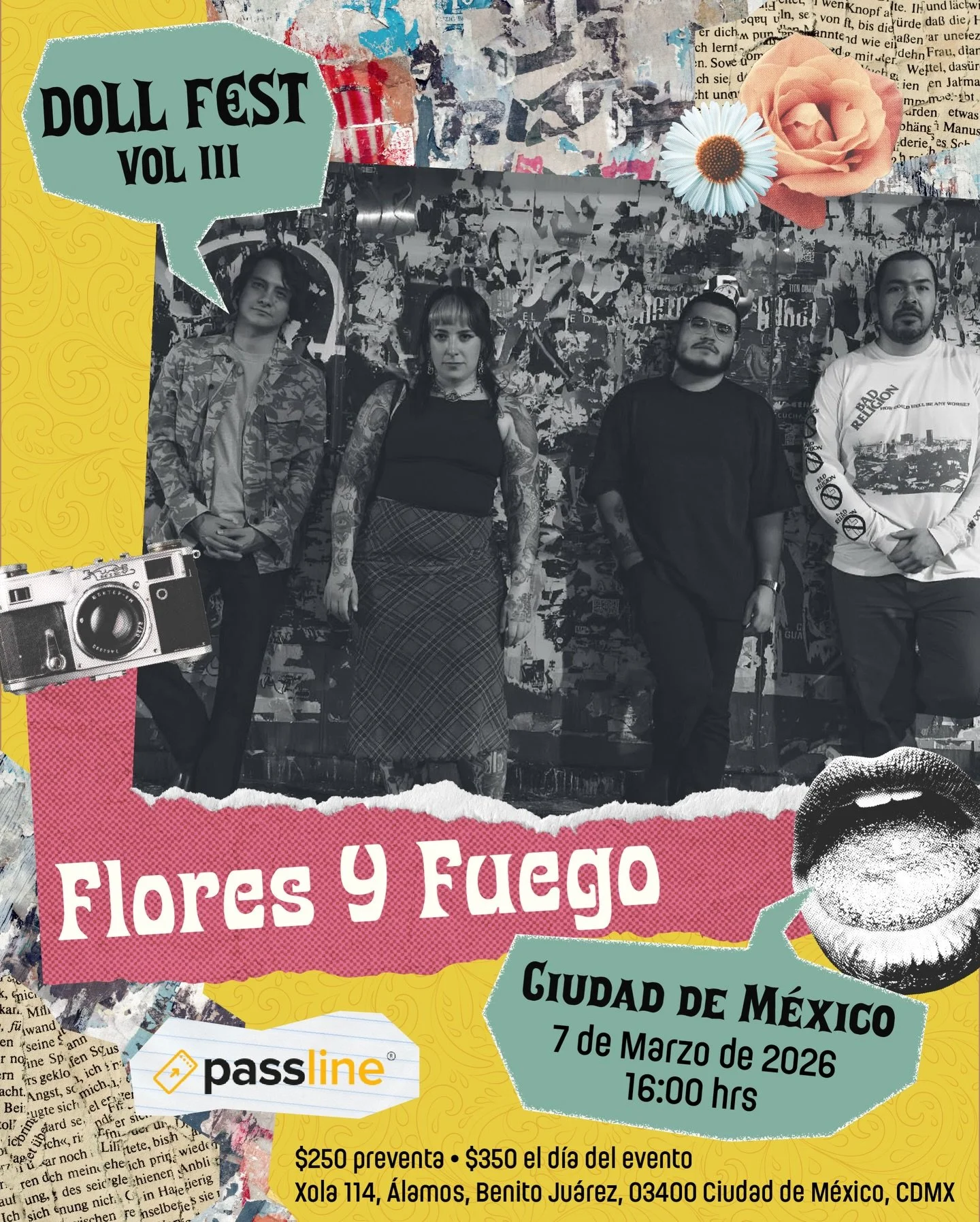 &iexcl;&iexcl;A las 19:20 HRS 7 de Marzo!!

Flores Y Fuego (Guadalajara) en Gato Calavera, CDMX

&iexcl;Ellos son parte del sello vinil de California Pirates Press!

Puertas 16:00
Passline o Gato Calavera para sus boletos 🎟️