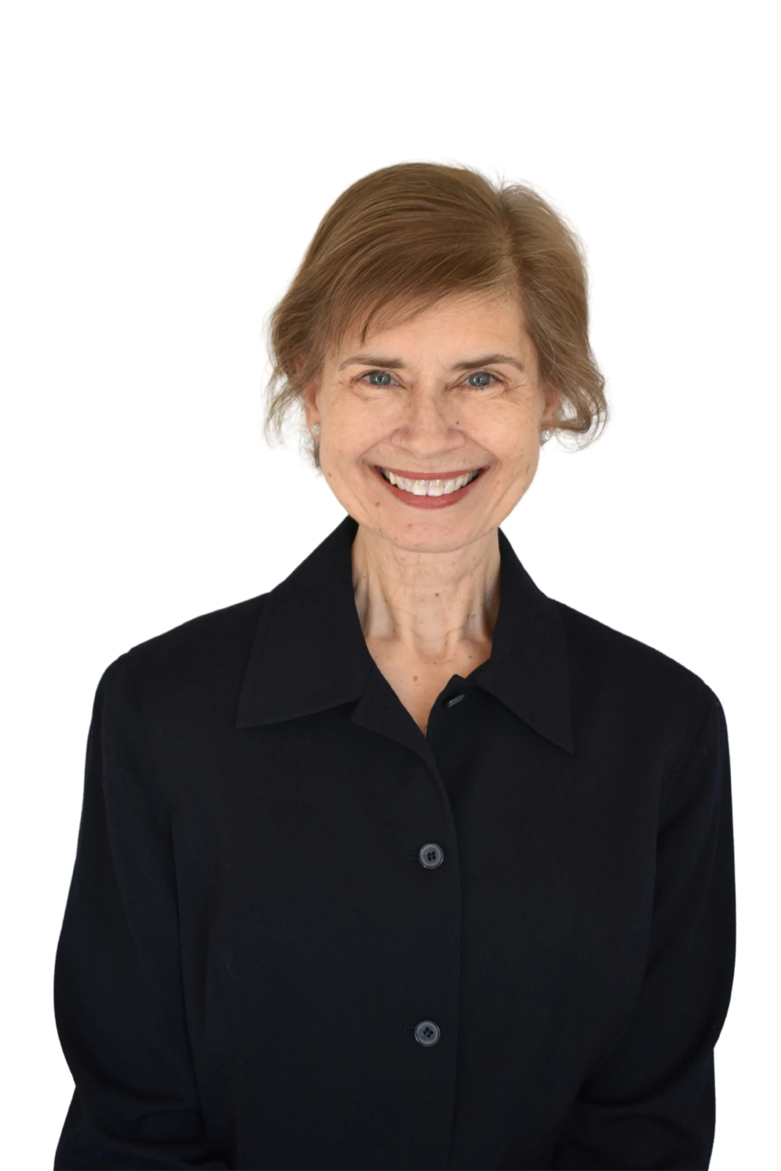 Professional headshot of a smiling woman wearing a black jacket against a white background.
