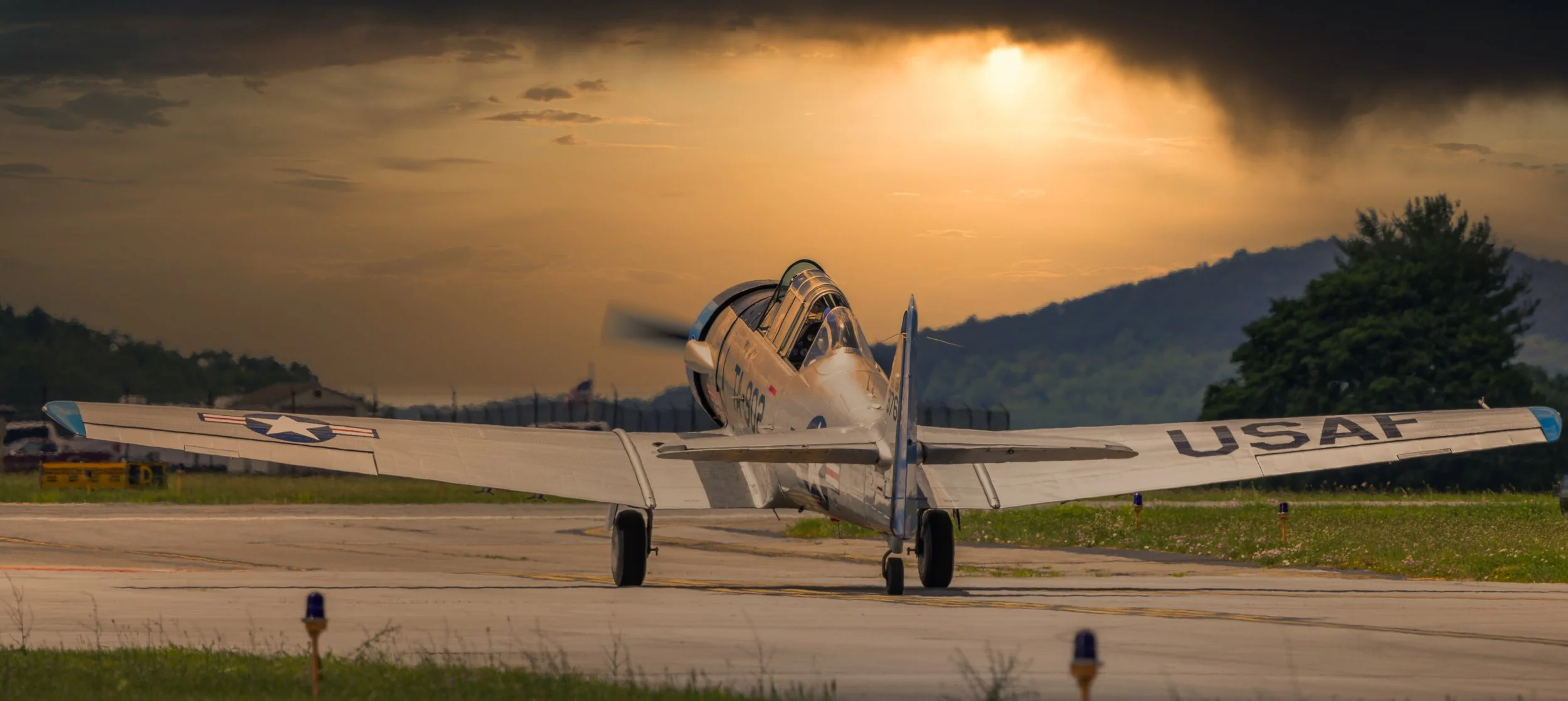 Golden Runway: Vintage Warbird at Sunset
