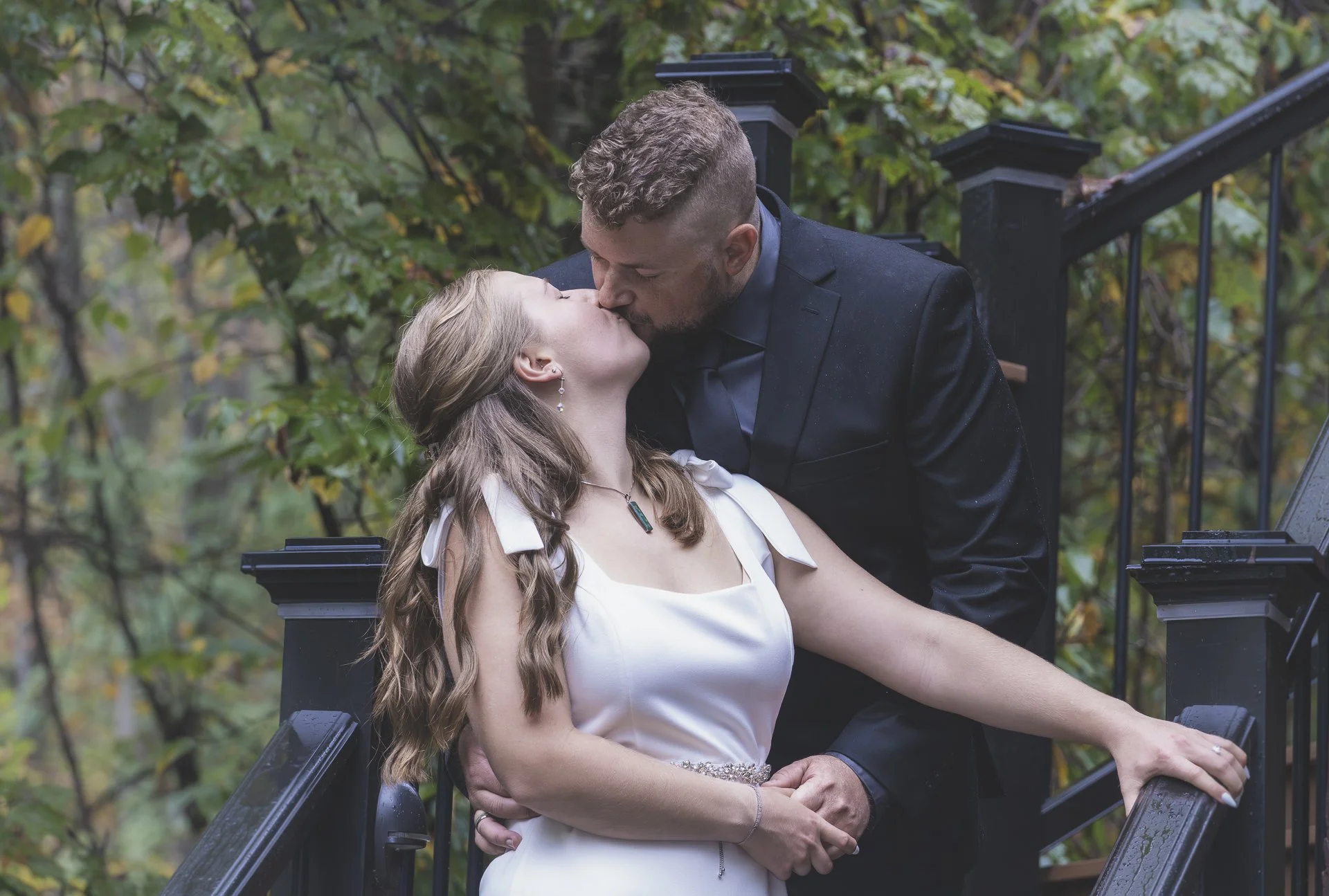 Romantic Wedding Kiss | Bride and Groom Outdoor Portrait Photography