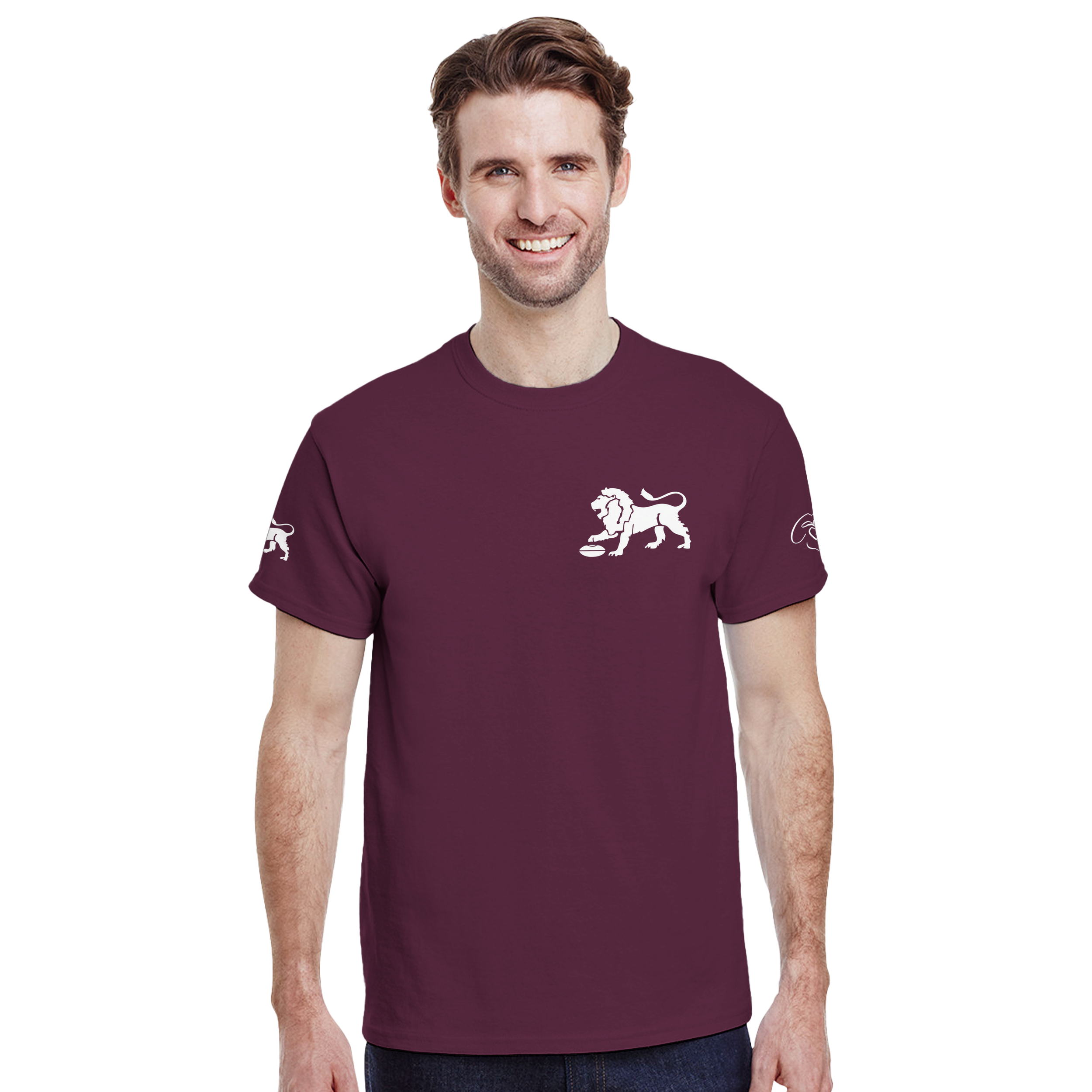 CSTees_LIONSPremiers_Tee_WHITEonMaroon_frontshow.png