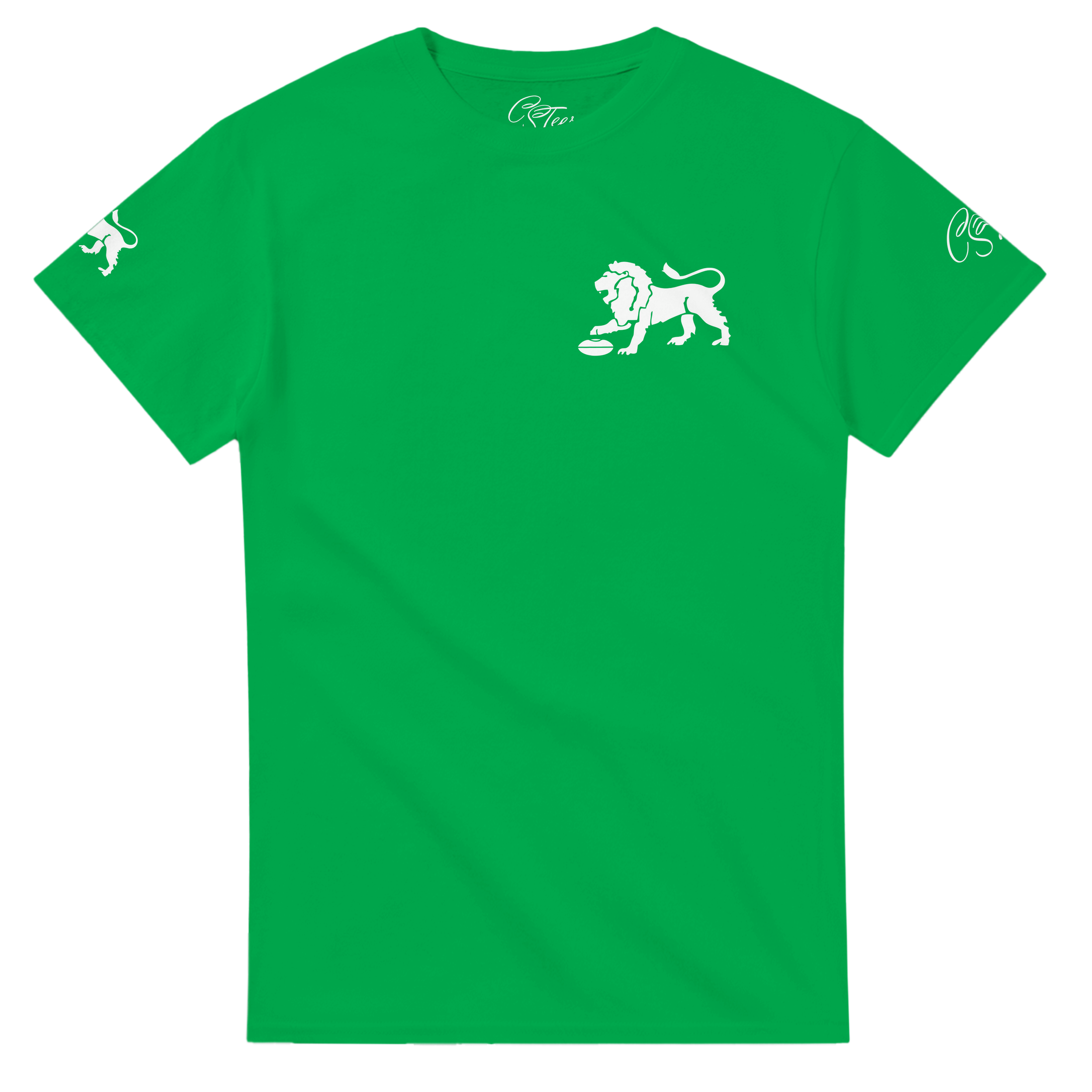 CSTees_LIONSPremiers_Tee_WHITEonIrishGreen_front.png