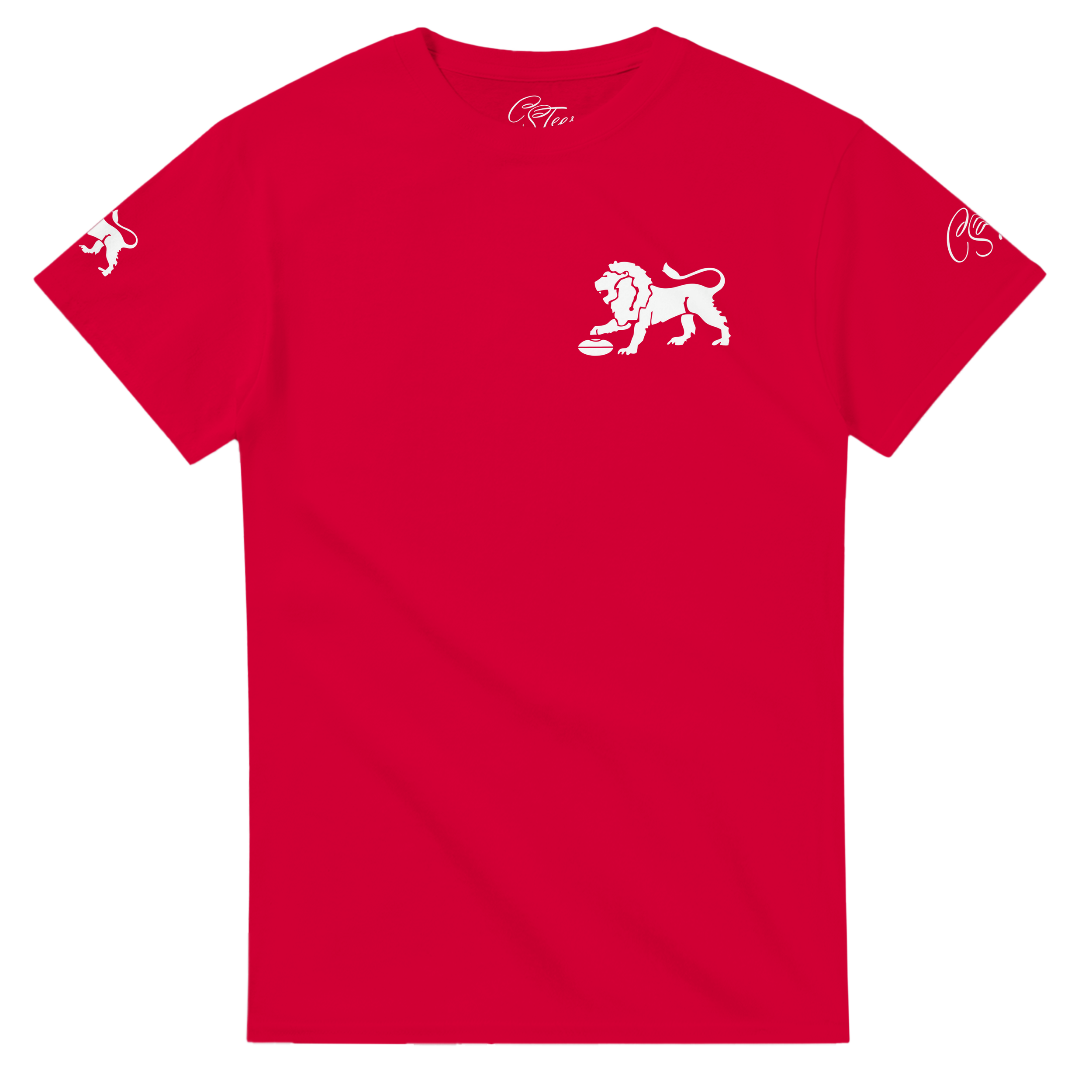 CSTees_LIONSPremiers_Tee_WHITEonRed_front.png