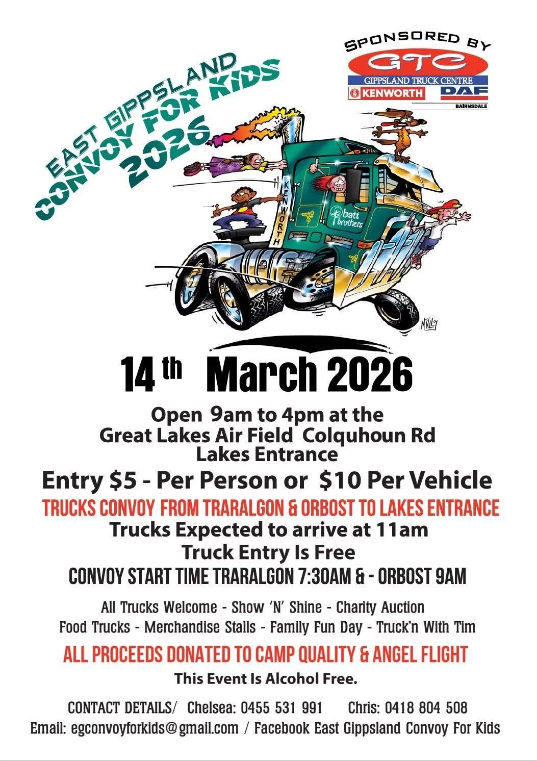 We are proud to be taking part in the 2026 East Gippsland Convoy for Kids. 

Join us on Saturday, 14 March 2026 at the Greater Lakes Airfield, Lakes Entrance, for a huge Family Fun Day supporting Camp Quality and Angel Flight.

Our team will be part 