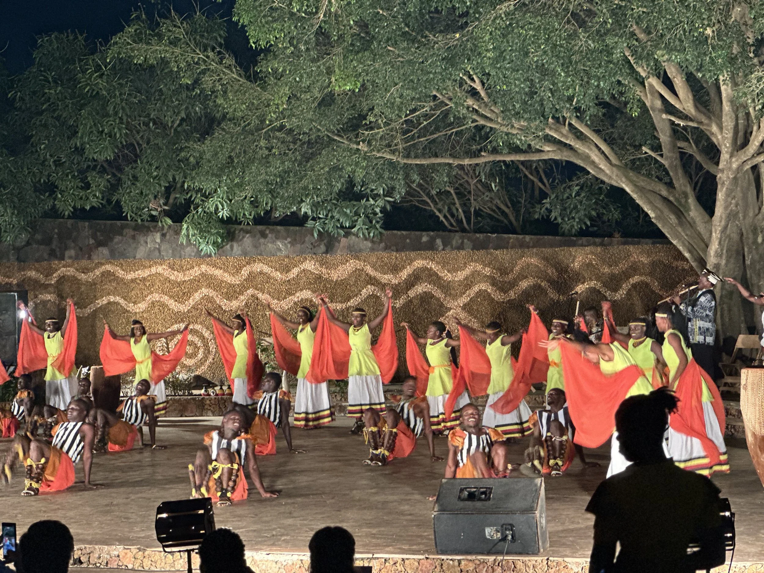 Group of Ugandan drummers, dancers and performers performing cultural music in Uganda