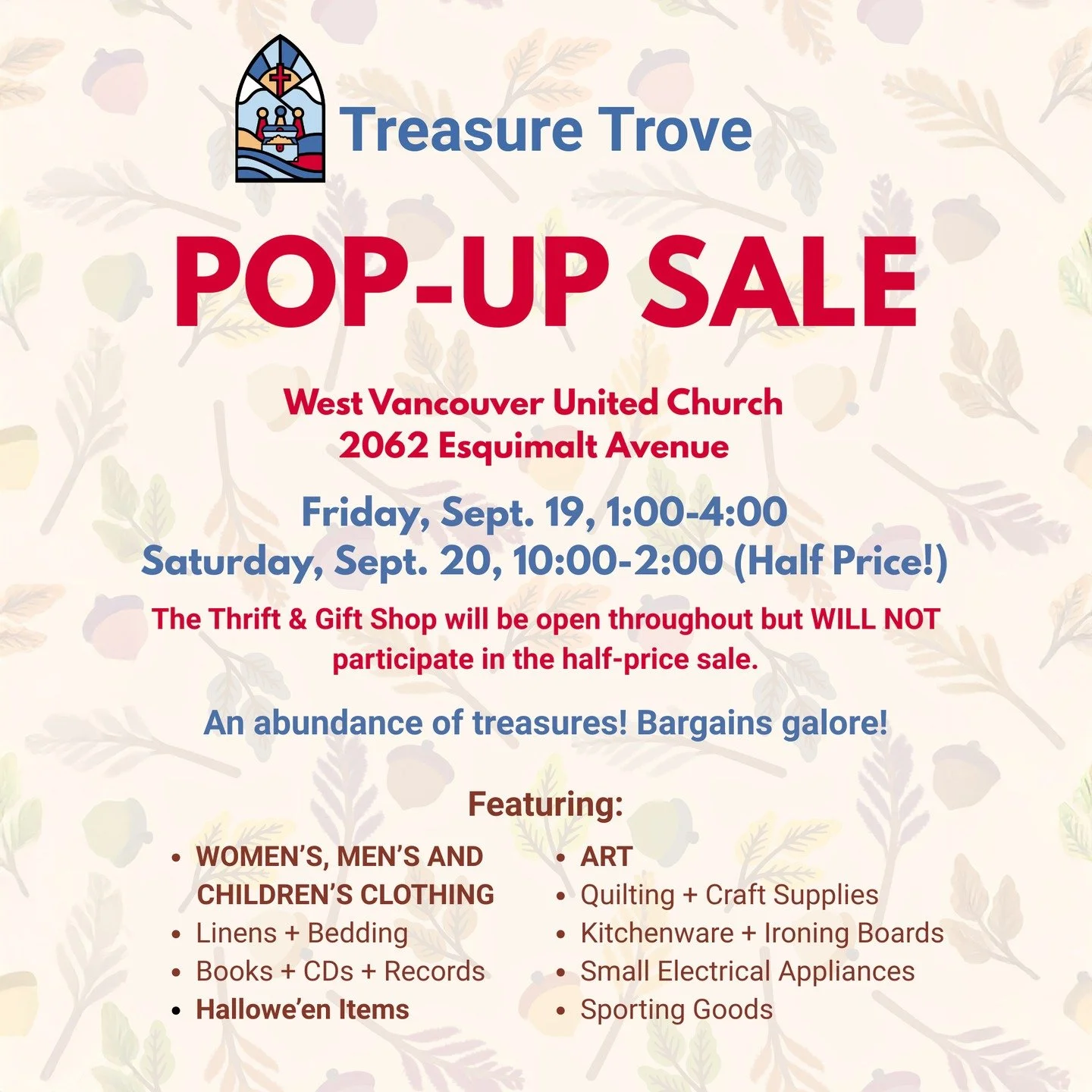 Mark your calendars: The Treasure Trove's Next Pop-Up sale is coming up! Come and discover a wide selection of pre-loved goods. 

#preloved #vintageclothing #vintagegoods #community #thriftandvintage #secondhand #upcycle #yvrthrift #treasuretrove #sh