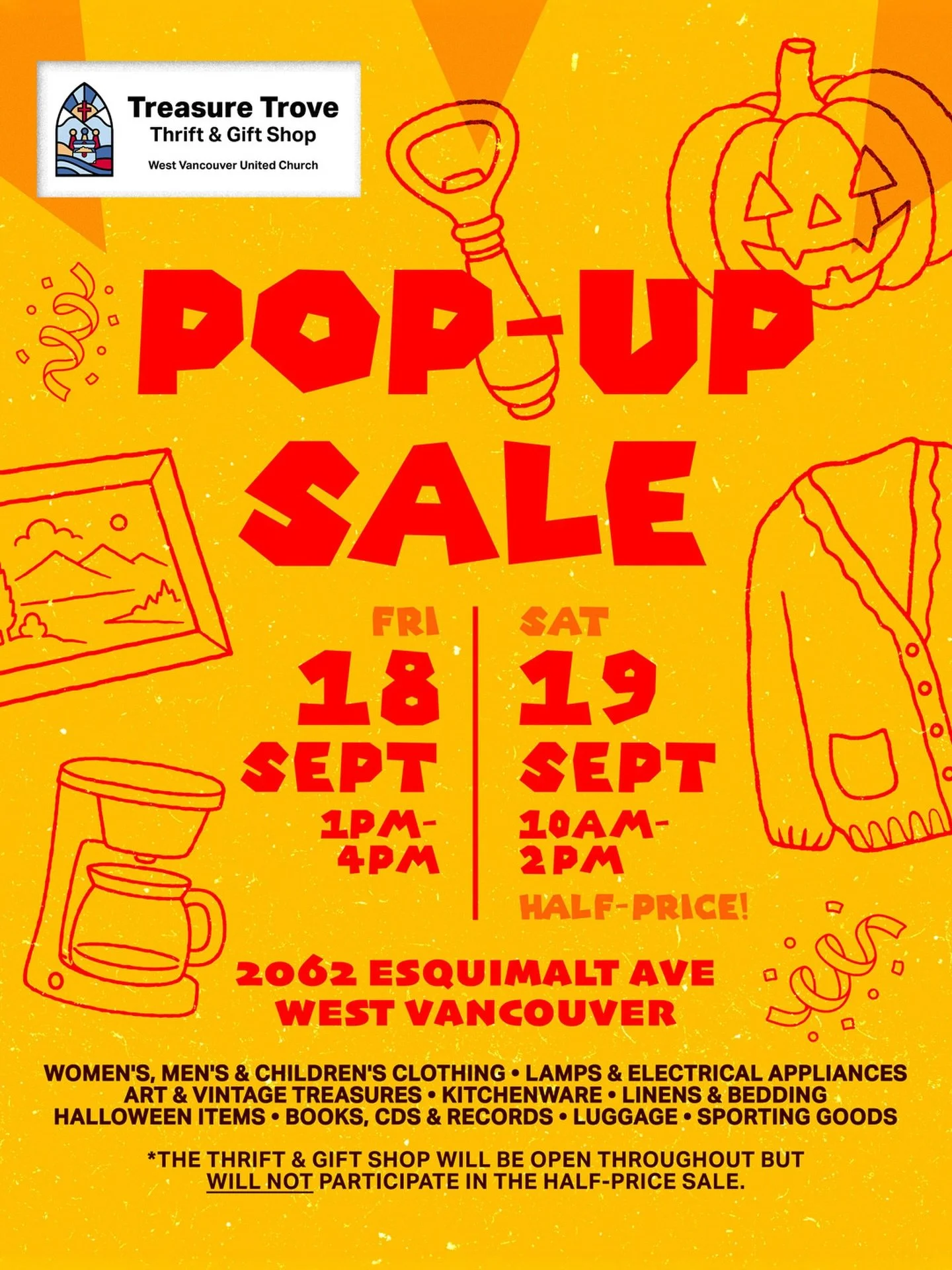 Ready for another treasure hunt? 🍂👀

Treasure Trove Pop-Up Sale is back this September, with plenty of unique finds, seasonal pieces, and everyday treasures to discover.

Featuring:
Women&rsquo;s, Men&rsquo;s &amp; Children&rsquo;s Clothing &bull; 