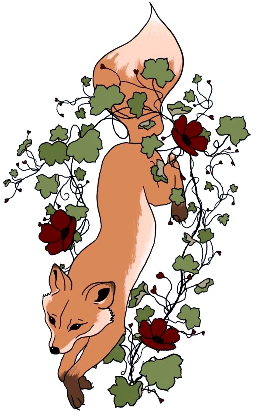 An orange fox leaping through vines.