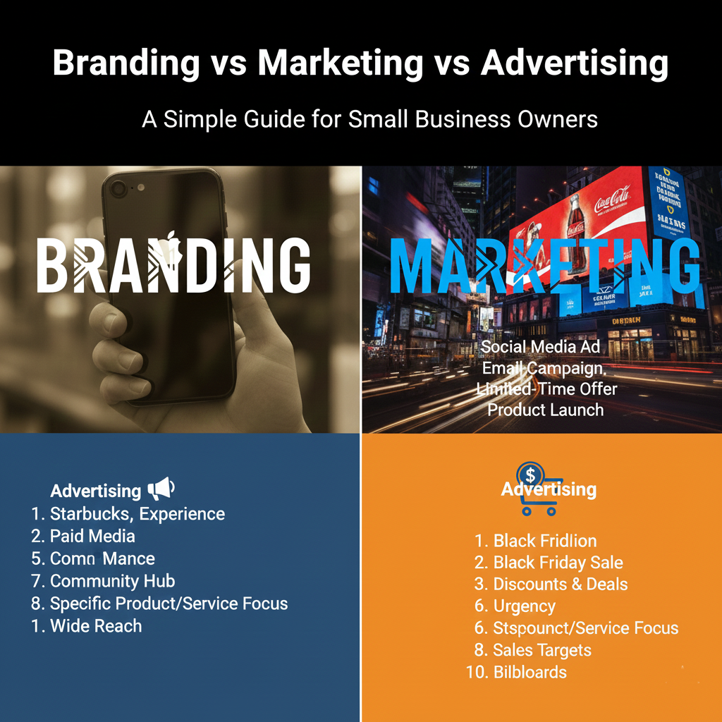 Branding vs Marketing vs Advertising: A Simple Guide for Small Business Owners