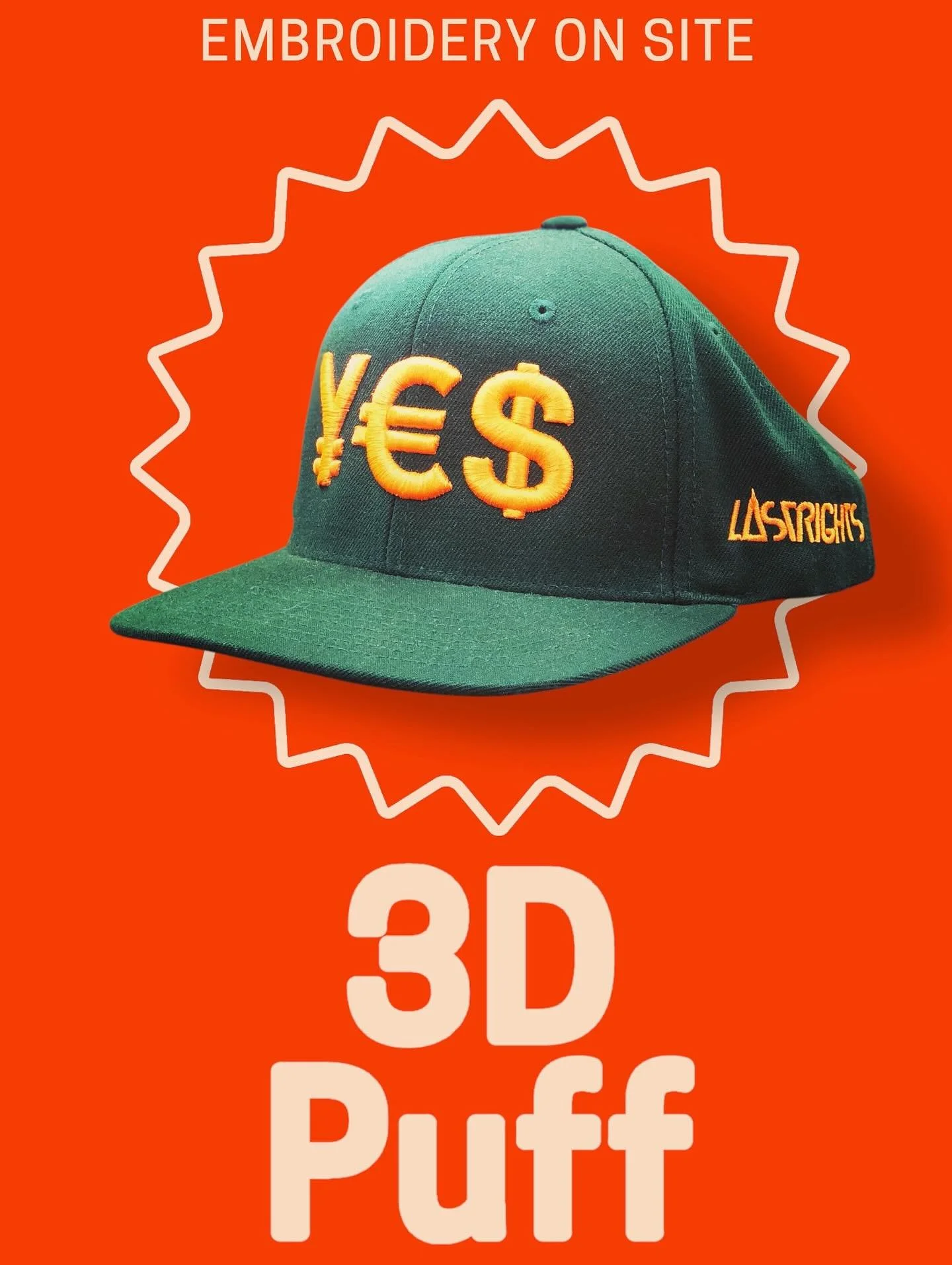 We embroider on site - 3D Puff or Flat Embroidery