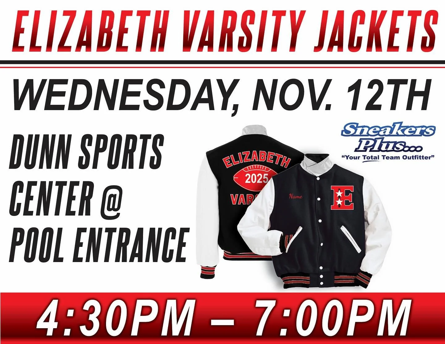 Elizabeth High School Varsity Jacket night 11/12
Ask the athletic department for more details