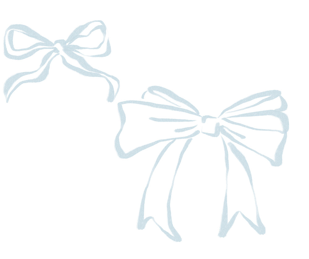 Illustration of two decorative bows, one with trailing ribbons.