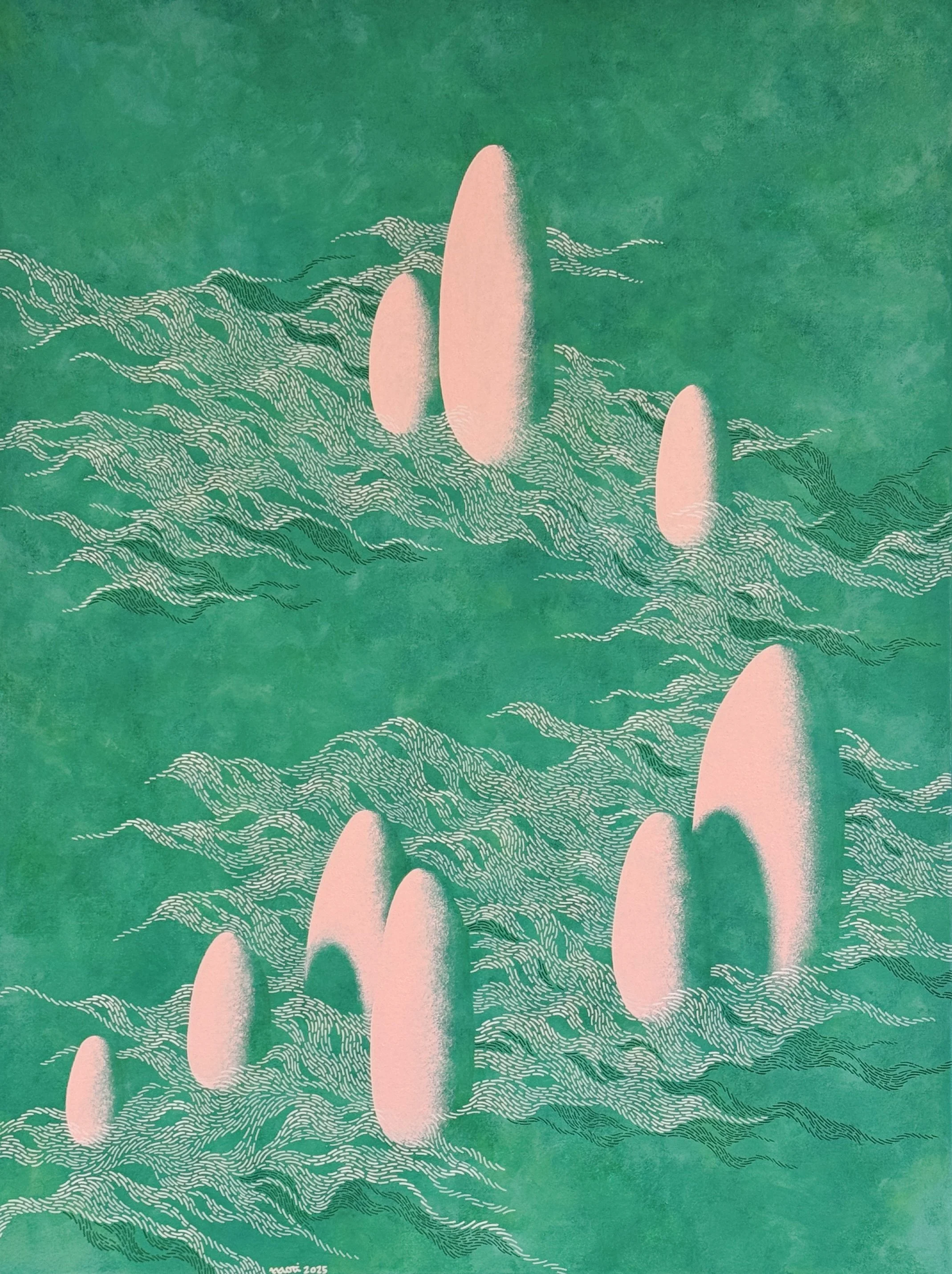 Verdalis . 2025 . Acrylic on Canvas . 36 x 48 x 1.5 [in] . Available . $7600 . Contact me: motimakes@gmail.com ⚫