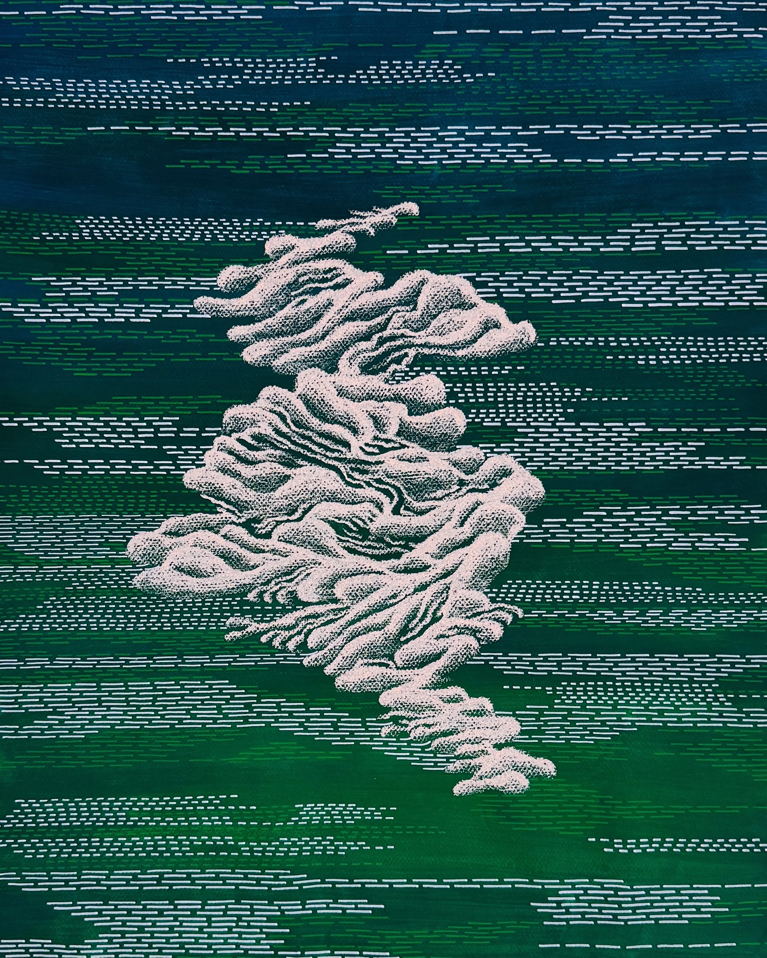 Sprouting of a Soul . 2025 . Acrylic and Oil Pastel on Paper . 18 x 24 [in] . Available . $1900 . Contact me: motimakes@gmail.com ⚫