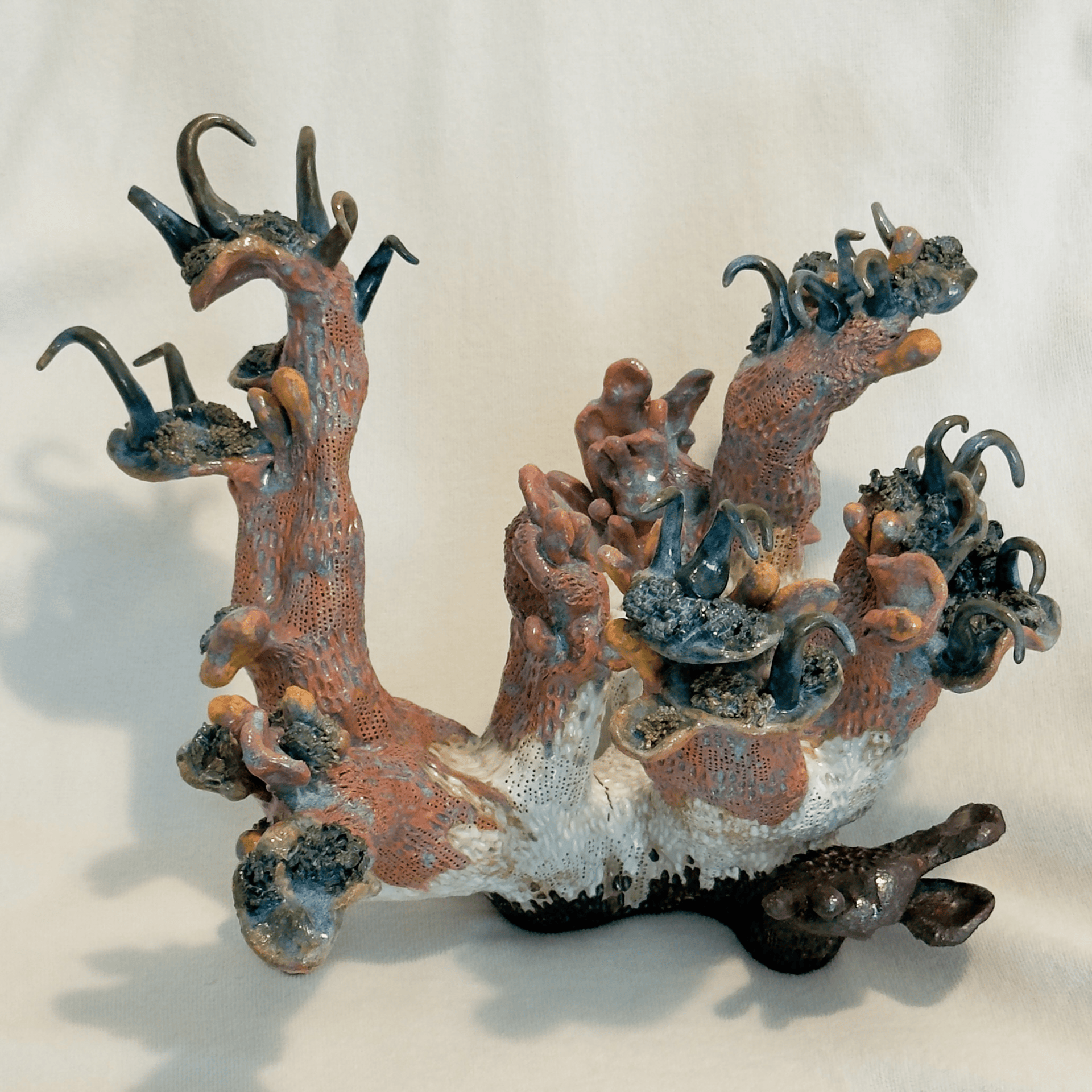 Marine Bloom . 2026 . Stoneware, Underglaze, Glaze and Oxides . 12 x 13 x 11 [in] . AVAILABLE . Contact me: motimakes@gmail.com