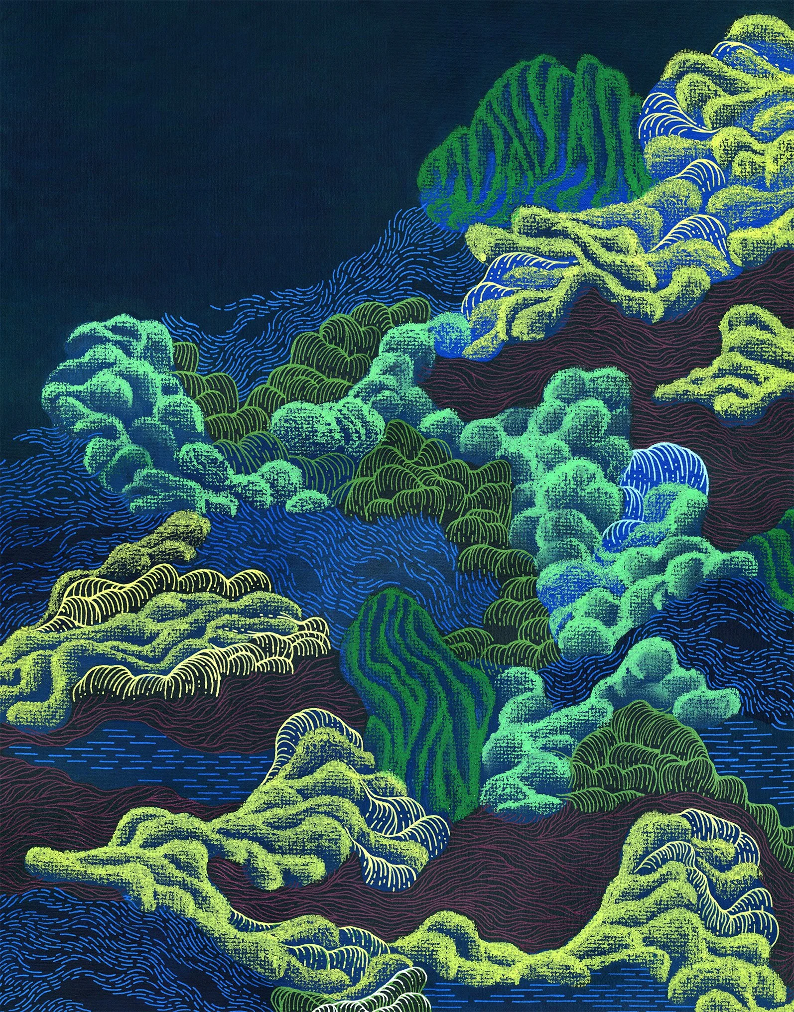 Secret Garden . 2025 . Acrylic, Oil Pastel and Ink on Paper Board . 16 x 20 [in] . Sold . $1400