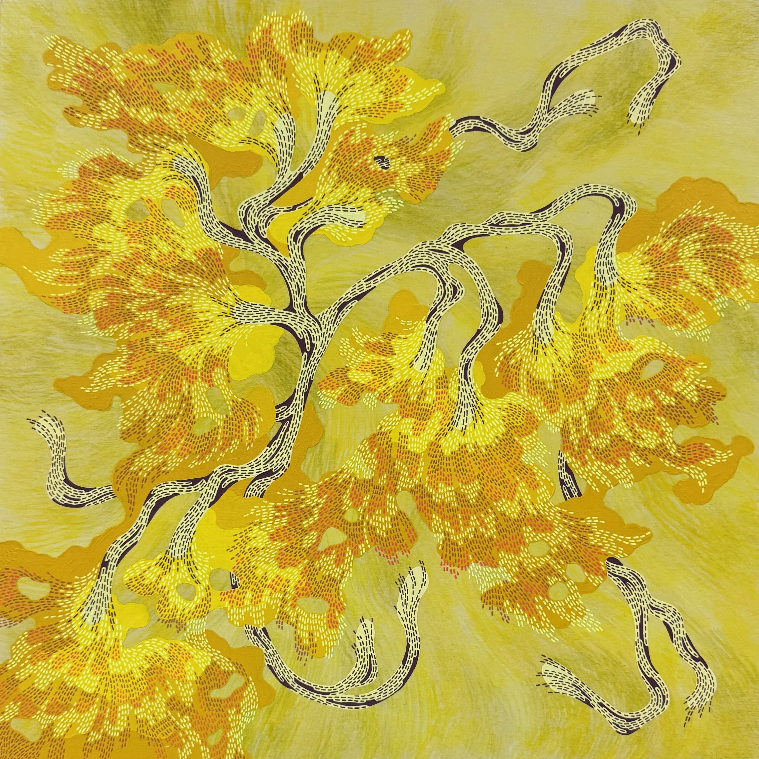 Pando . 2026 . Acrylic and Ink on Wood Panel . 16 x 16 [in] . AVAILABLE . Contact me: motimakes@gmail.com
