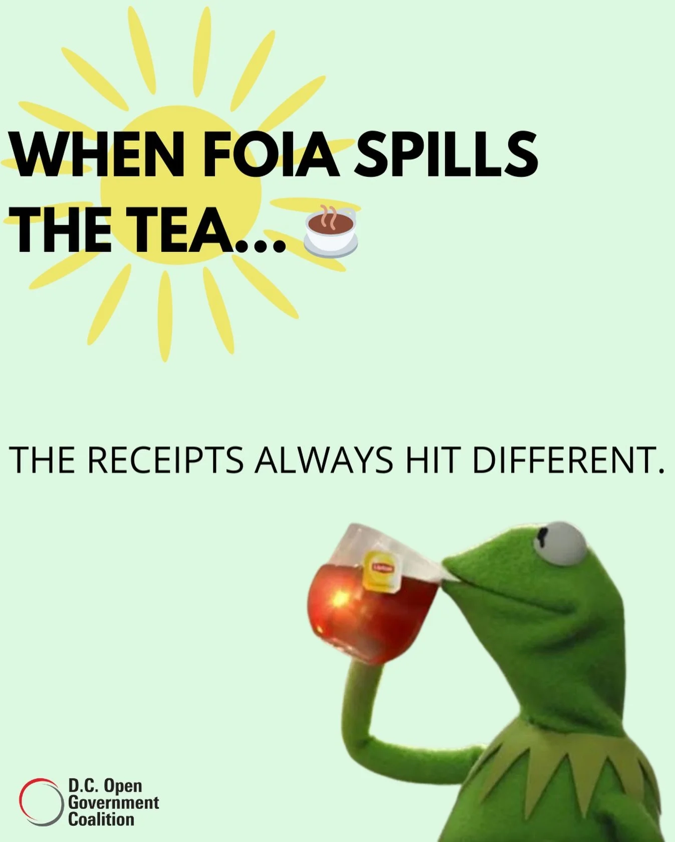 FOIA is basically Kermit with the tea &mdash; quiet, unbothered, and ready to spill the real story as soon as you ask. 👀☕
Because transparency isn&rsquo;t drama&hellip;
it&rsquo;s accountability.
And the receipts? FOIA&rsquo;s got them. Every. Sin