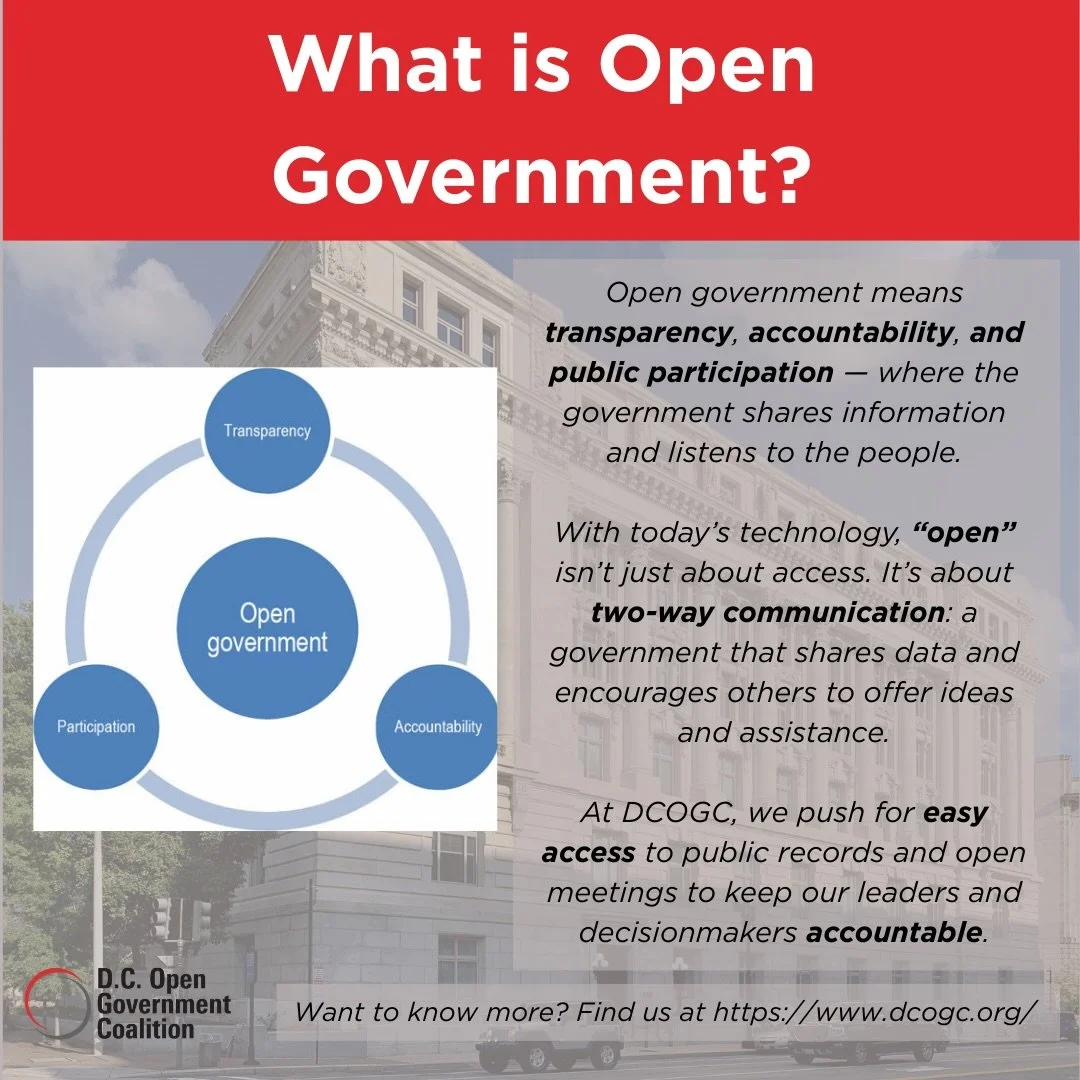 Open government means more than transparency &mdash; it means accountability, participation, and real two-way communication between the public and the institutions that serve them.
At DCOGC, we work to ensure residents have the access they deserve t