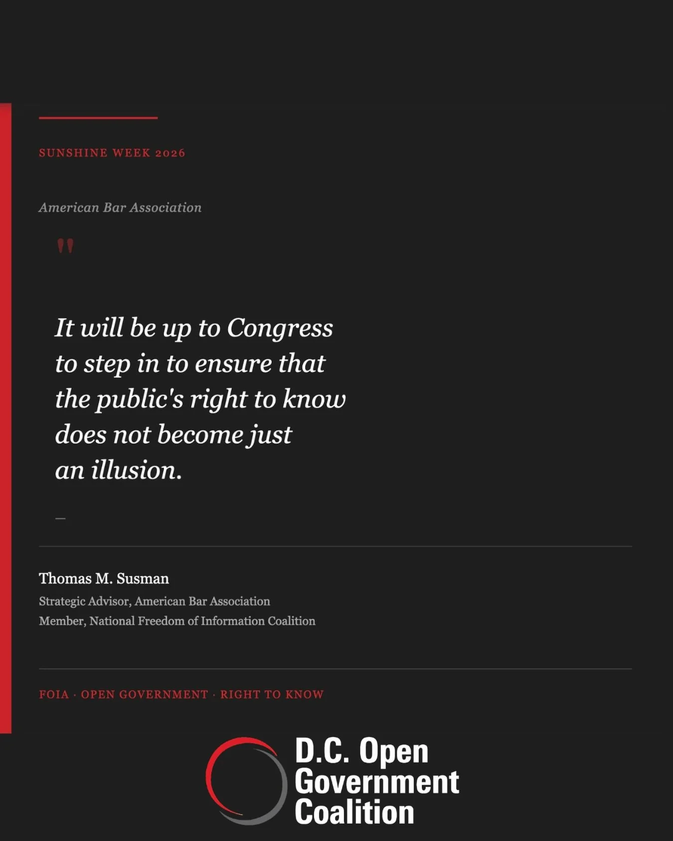 &ldquo;The public&rsquo;s right to know should never be an illusion.&rdquo;
Sunshine Week 2026 ☀️
 A reminder that transparency doesn&rsquo;t happen on its own&mdash;it requires accountability, advocacy, and action.
We&rsquo;re committed to protectin