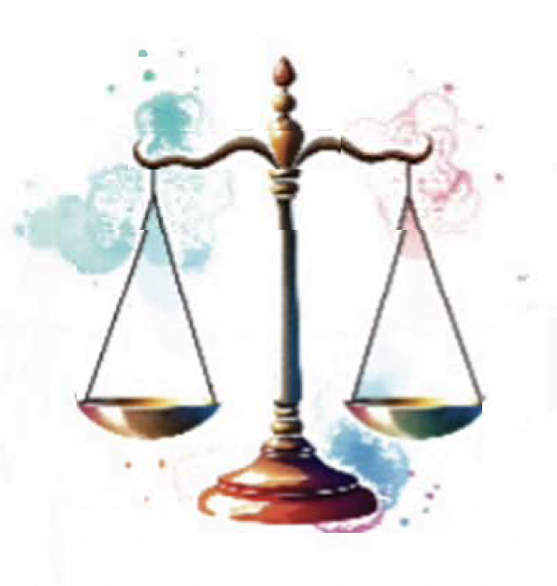 Legal scale with blue and pink watercoloring around them