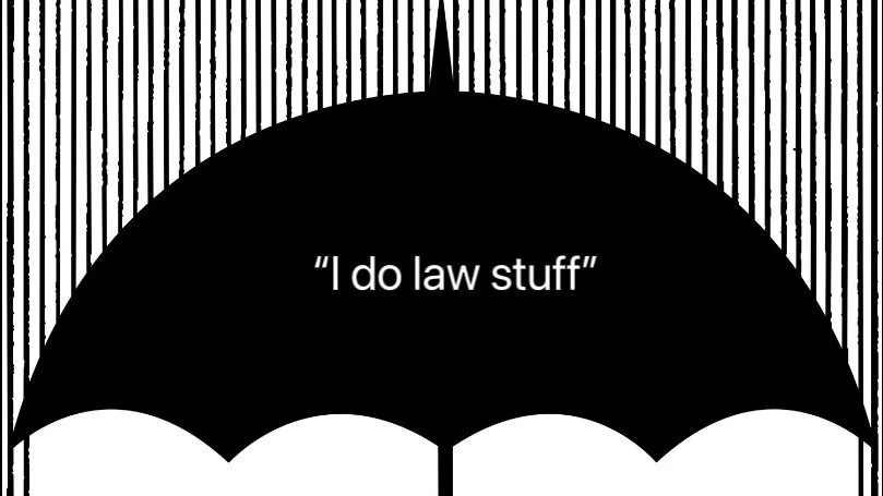 Umbrella with what looks like rain and the words I do law stuff