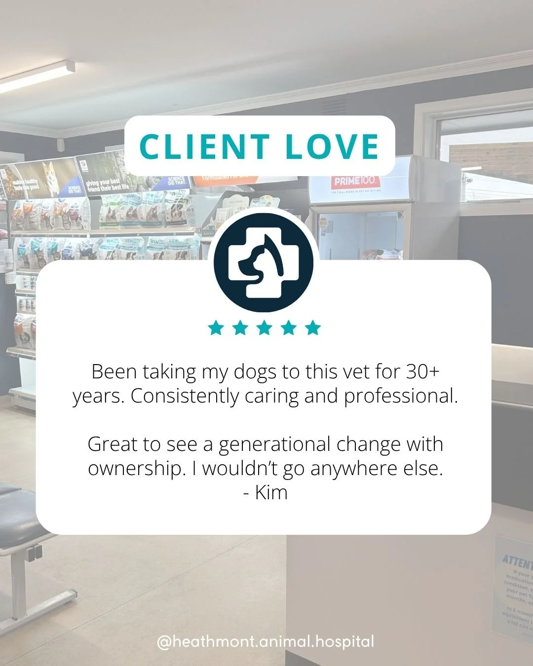 As a small business, it truly means so much to us when you share how you felt about your experience at our clinic. We are so grateful for our wonderful clients who recommend us so we can continue to provide the best care for people and their pets.

I