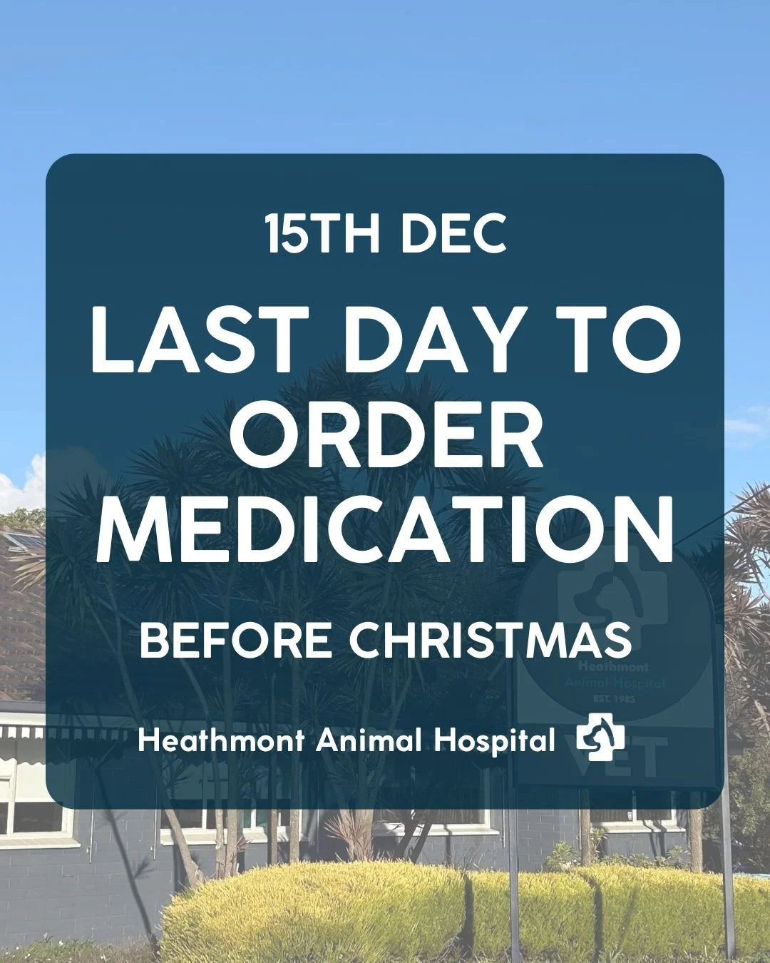 🎄🐾 Christmas is coming... is your pet's medication sorted? 🐾🎄

As we make our way toward the holidays, it&rsquo;s SUPER important to make sure your pet has enough of their regular medications to last through the festive season! 🎅💊

Many compoun