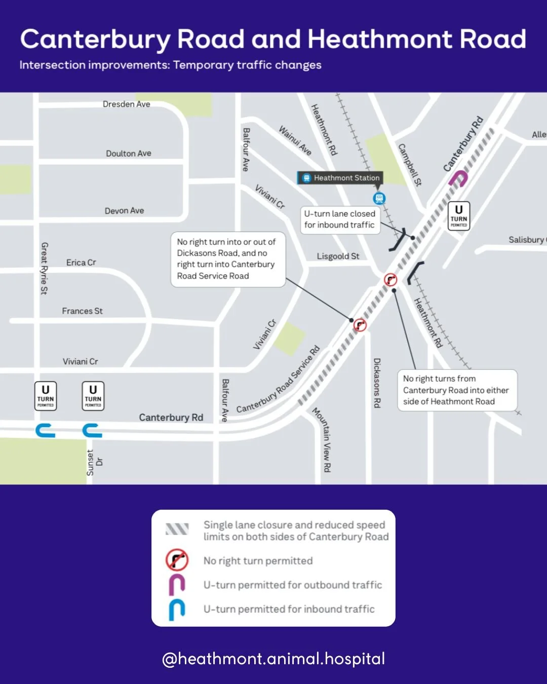 🚧 Roadworks Notice 🚧

Please allow extra travel time when coming to and from the clinic, with roadworks now underway at the Canterbury Road &amp; Heathmont Road intersection. Traffic changes and delays may affect your journey, so we recommend leavi