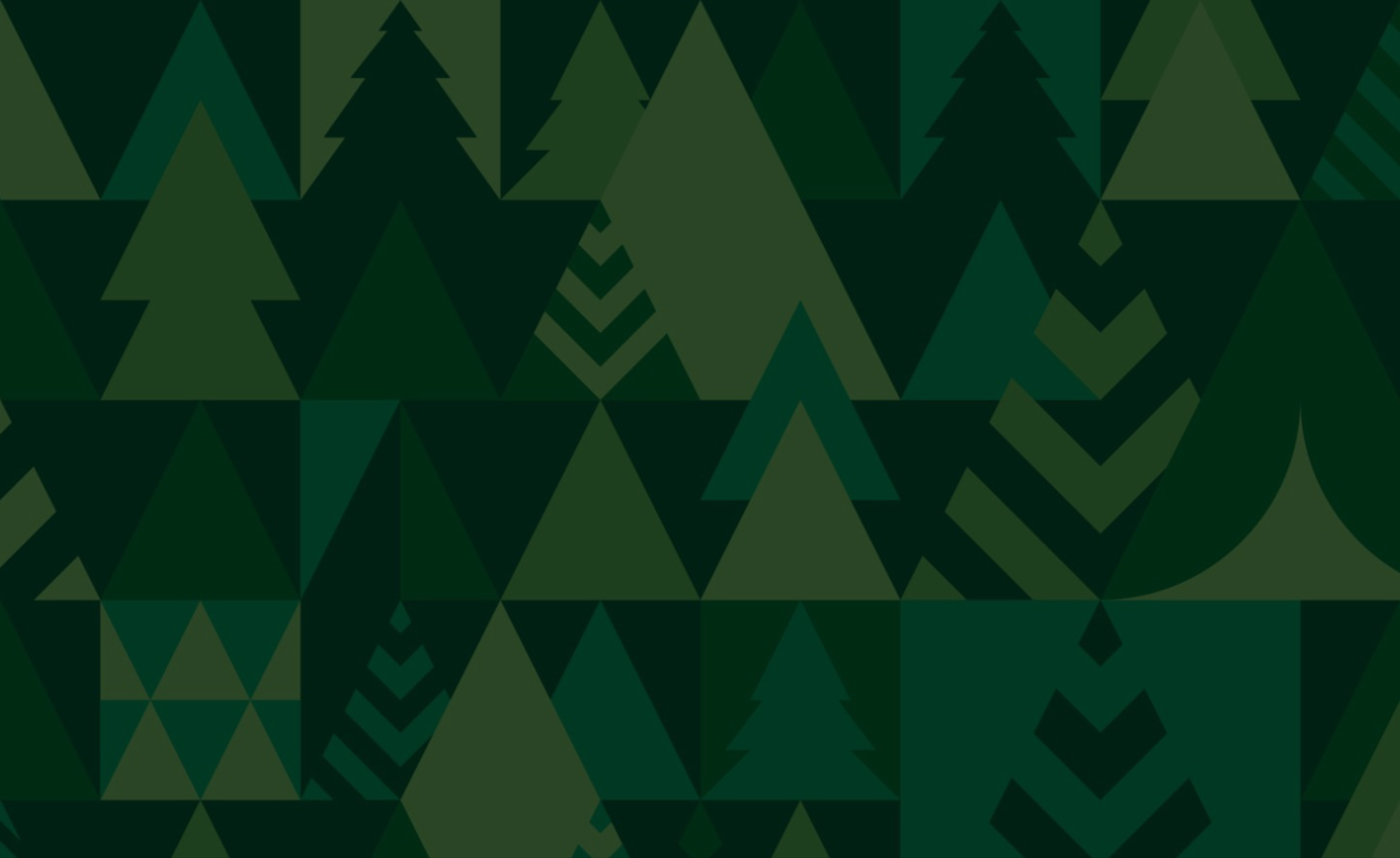 Abstract pattern of various dark green geometric shapes resembling stylized pine trees.