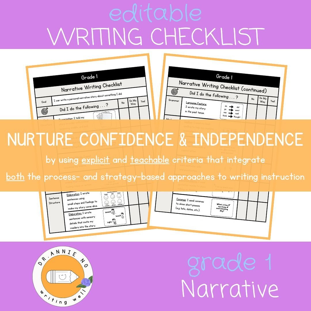 Looking for a narrative checklist for emergent writers? Drop &ldquo;narrative&rdquo; below for a link to my free resource (tailored for Grade 1)! 

☀️This checklist focuses on 3 broad categories: text structure, sentence structure, and grammar &amp; 
