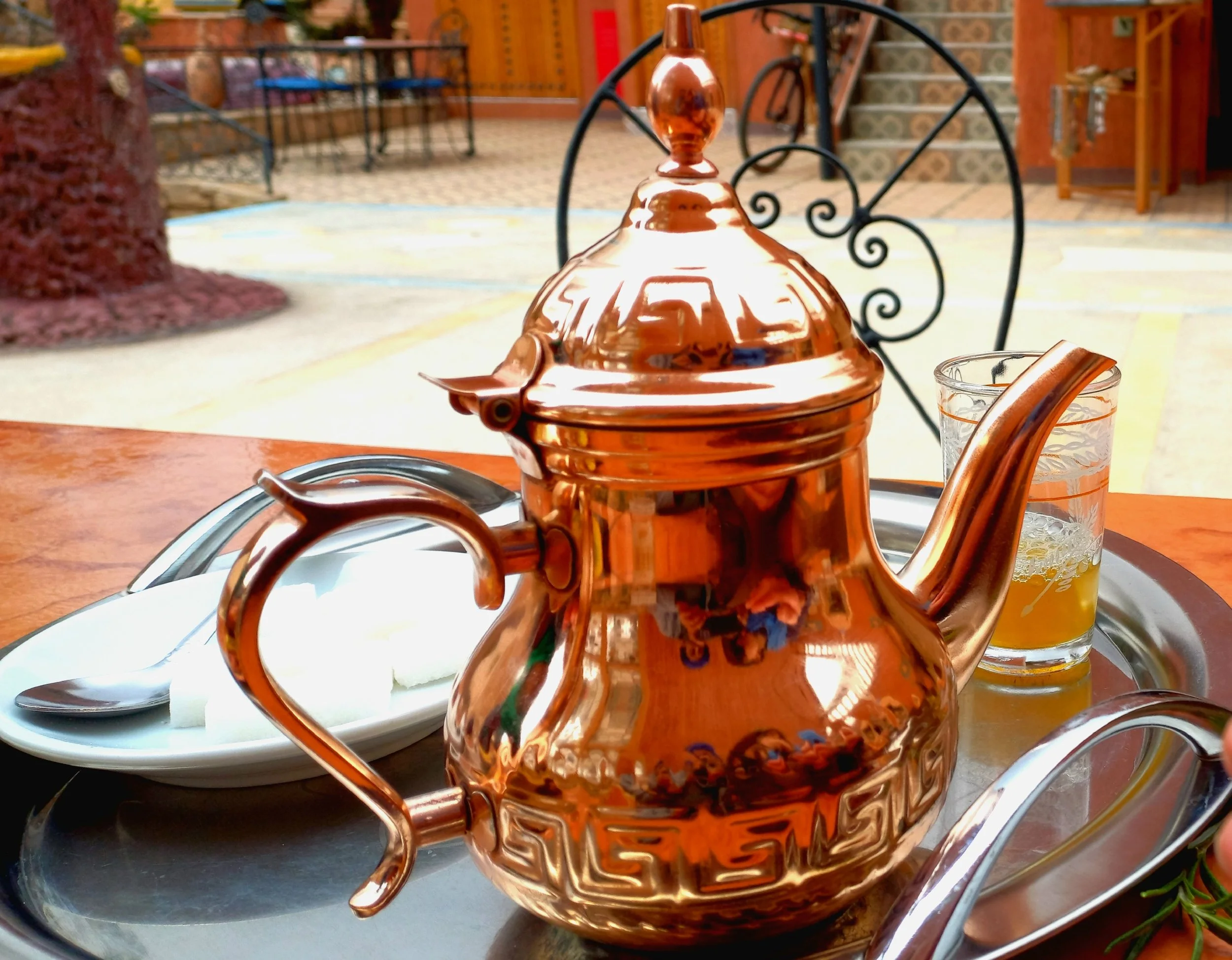 Mint tea celebration in Morocco. Sweet herbal tea