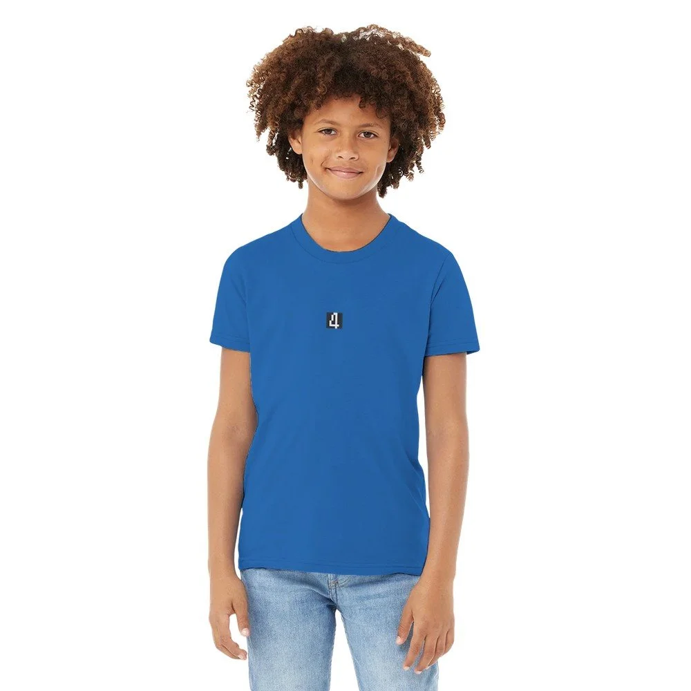 Premium Kids Crew neck T-shirt, small front center black 4 print.