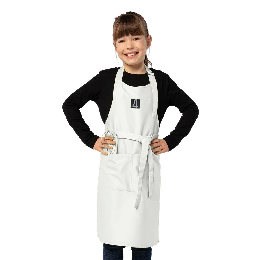 Kids Apron with Pocket front center black embroided