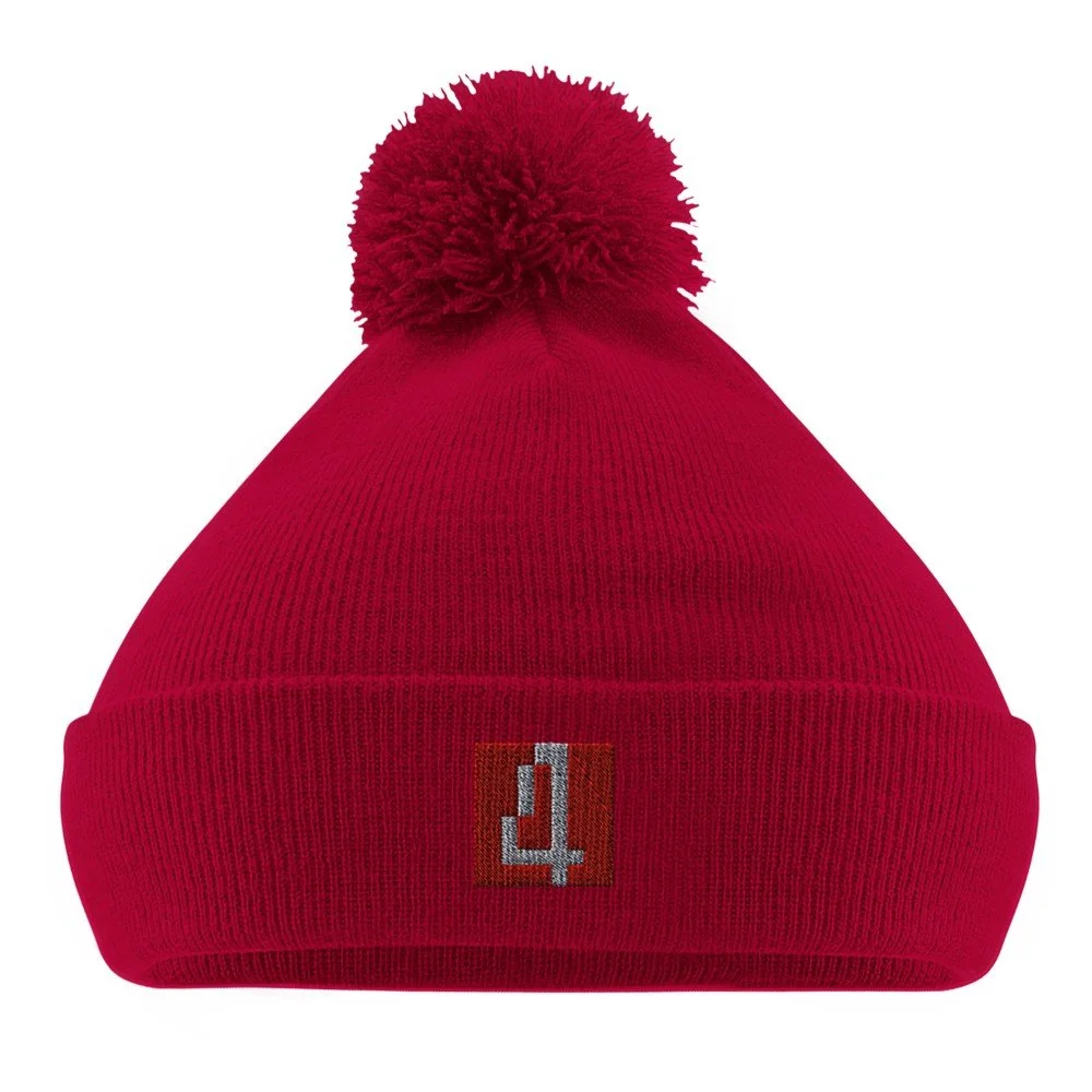Original Pom Pom Beanie, red 4 embroided.