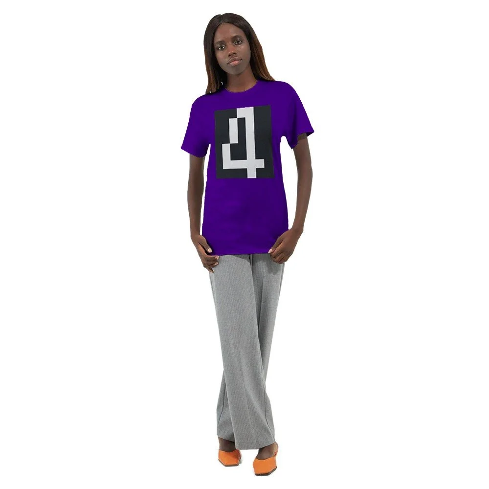 Heavyweight Women`s Crew neck T-shirt large front black print.