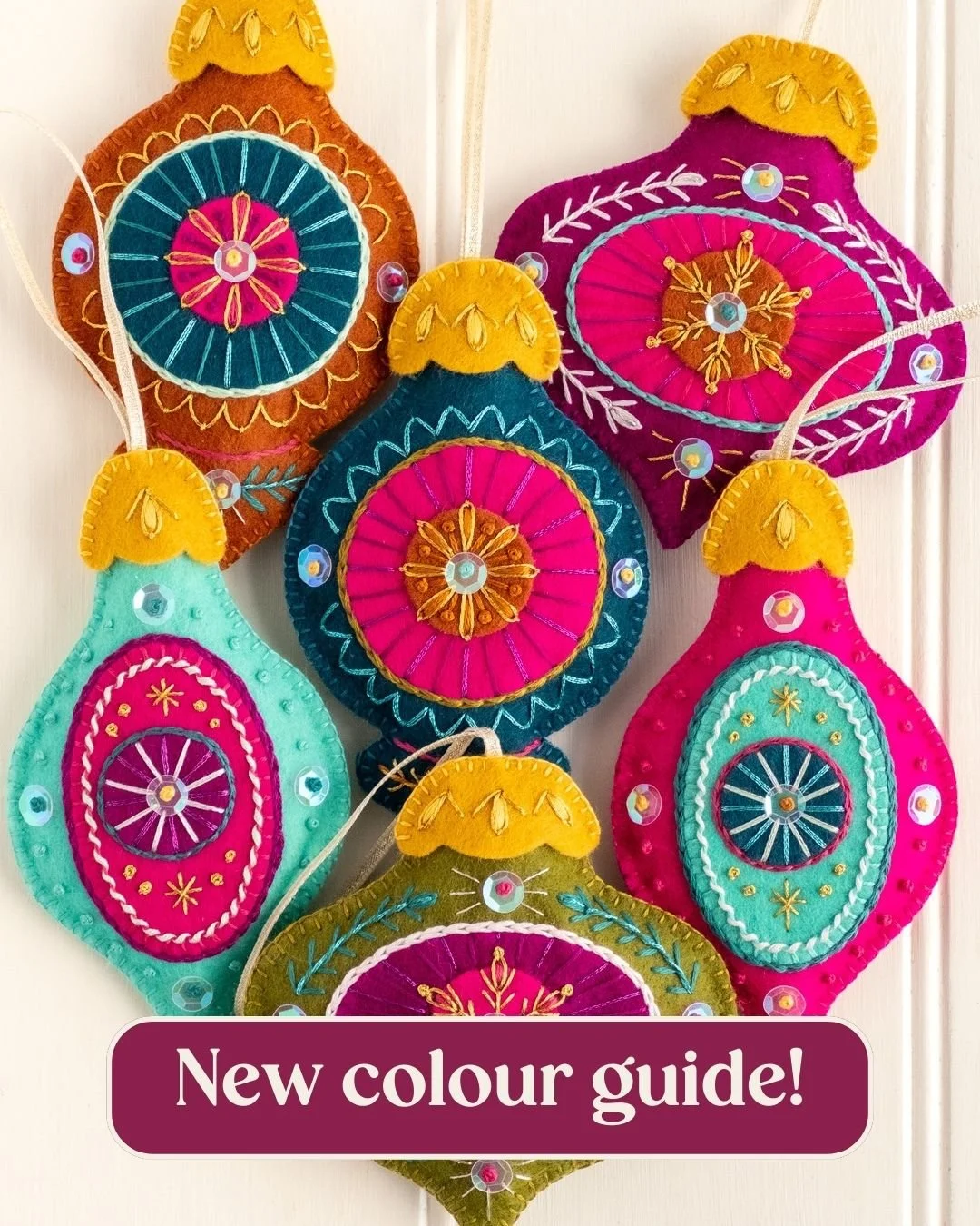 🌈🎄 Just added &ndash; the new &lsquo;Gorgeous jewels&rsquo; colour guide for my embroidered felt Christmas baubles is here! Grab yours for free from my website &ndash; you&rsquo;ll find the link to my colour guides in my bio, and I&rsquo;ve popped 