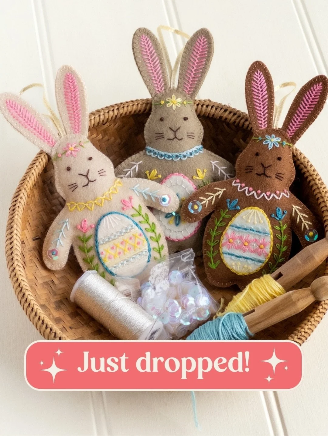 🎉🐰 Hip-hop-hooray &ndash; the embroidered felt Easter bunnies have arrived! Head to my website or Etsy shop for your pattern (see my bio and today's Stories for both links) and save 15% when you use code HOPPITY15 at checkout. But you&rsquo;ll want
