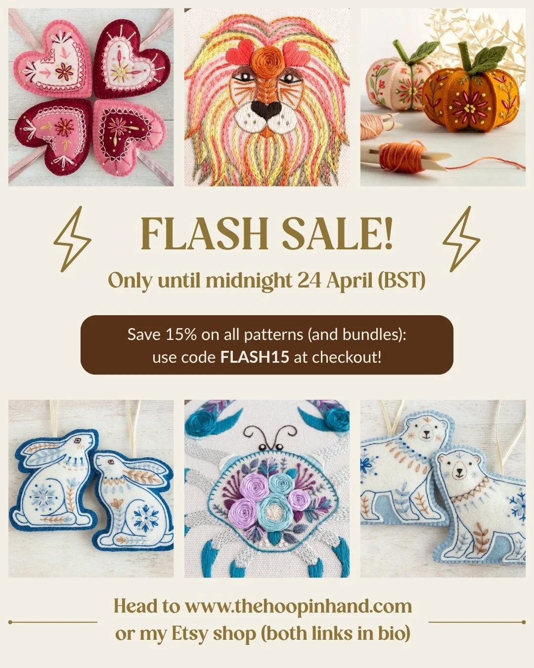 ⚡️ I&rsquo;m running a sale! ⚡️ Save 15% on all patterns until midnight 24 April (BST) when you use code FLASH15 at checkout. You can use that code on my website or in my Etsy shop &ndash; wherever you prefer to shop 🙂 You&rsquo;ll find both links i